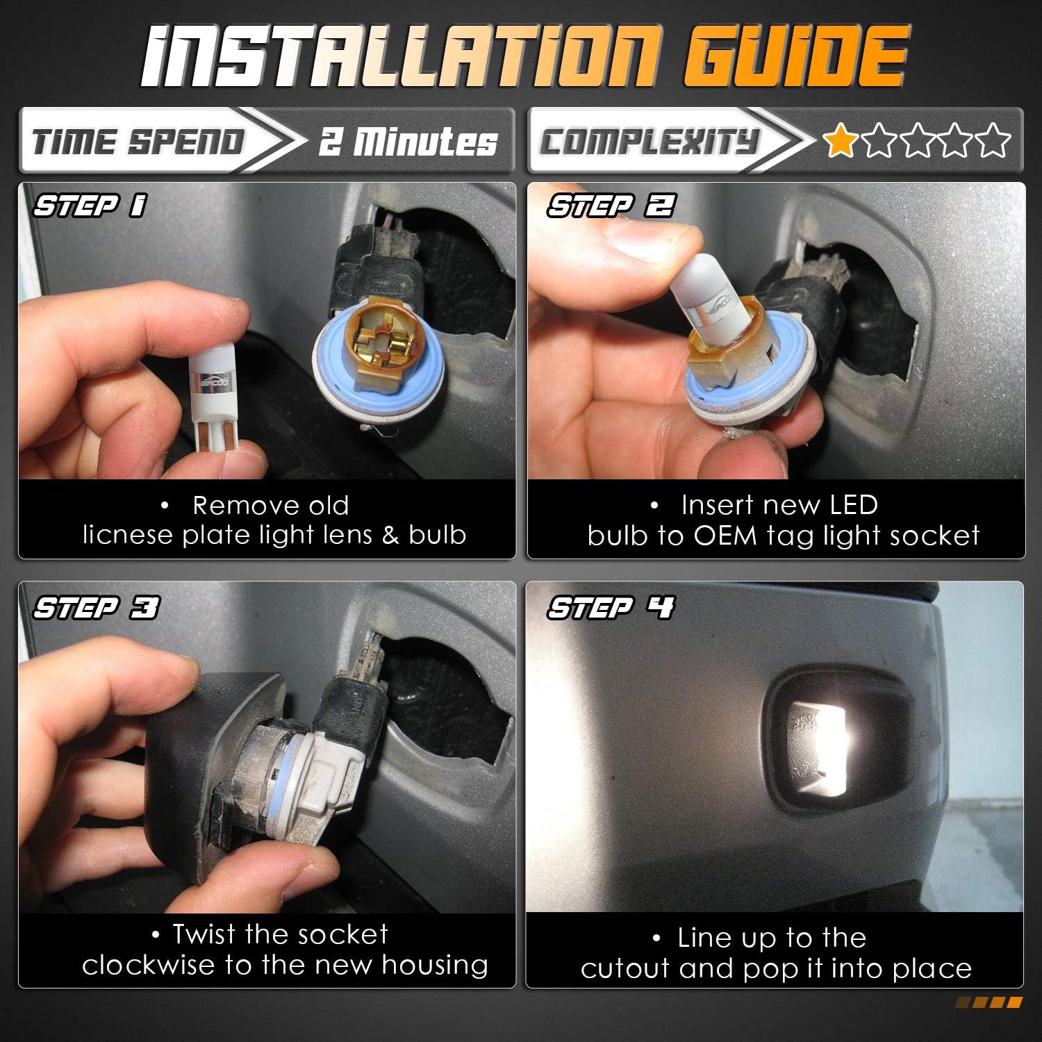 HERCOO LED License Plate Light Lamp White Bulbs Tag Lights Housing Compatible with Frontier Armada Titan Xterra, Suzuki Equator Pickup Truck, Pack of 2