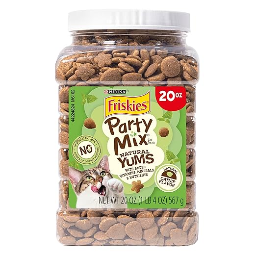 Purina Friskies Made in USA Facilities, Natural Cat Treats, Party Mix Natural Yums Catnip Flavor - 20 Ounce (Pack of 1)