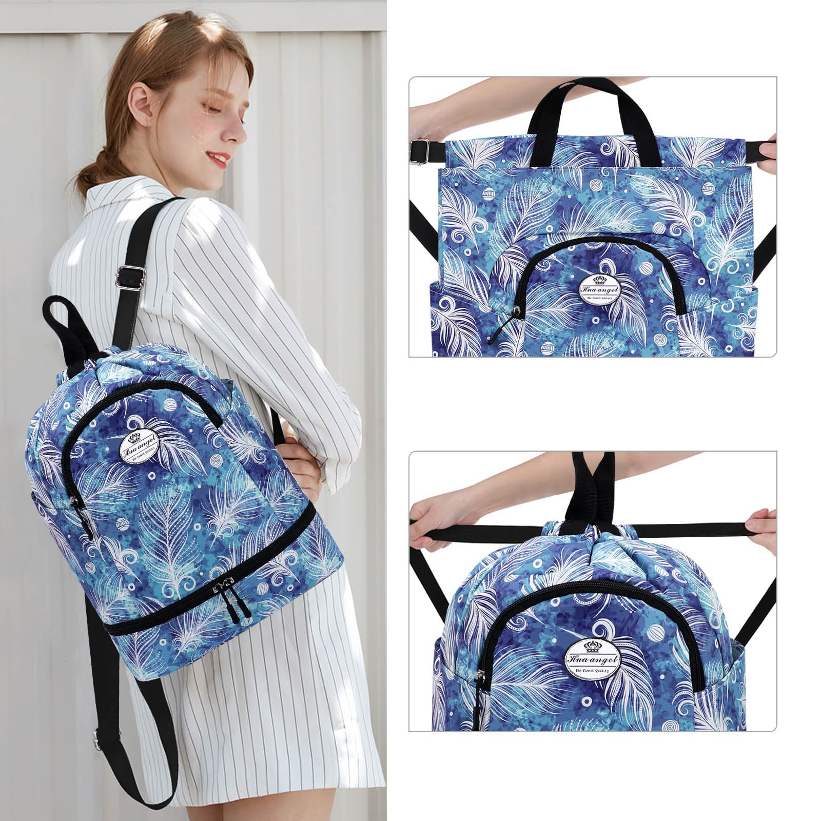HUA ANGEL Unisex Drawstring Backpack Sports Gym Bag Drawstring Bag Weekend Daypack with Shoe Compartment for Women Men Basketball Football Outdoor Fitness Yoga Swimming Beach - Image 2