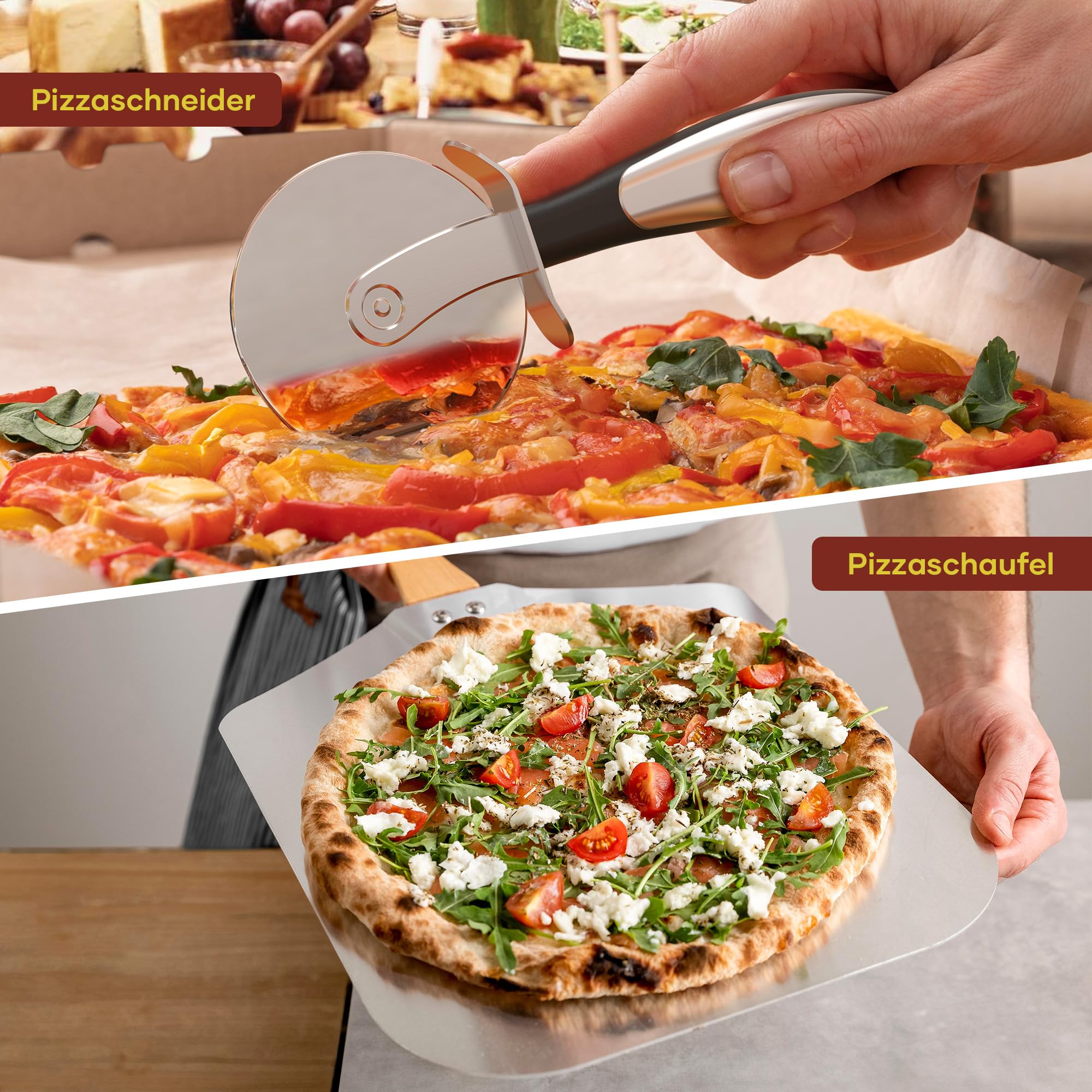 Elektrischer Pizzaofen - 6 Programme, 1700W, max. 450°C, geeignet für 32cm Pizzen - 5-in-1-Multifunktion: Pizza, Grillen, Warmhalten, Backen und Kochen
