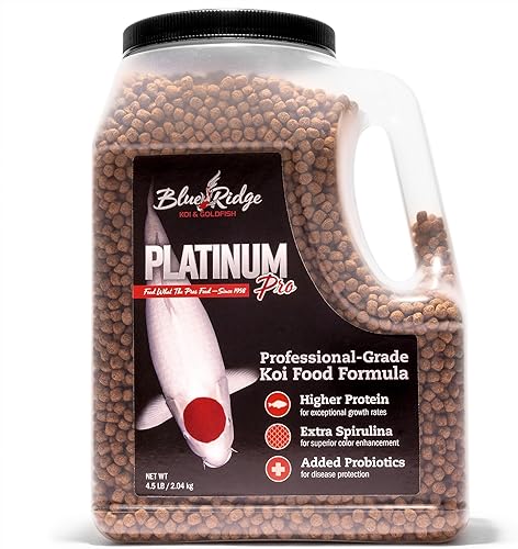Blue Ridge Fish Food Platinum Professional Formula - Pellet flotante de 316 pulgadas Koi y Goldfish Blue Ridge Fish Food Platinum Professional Formula - Pellet flotante de 316 pulgadas Koi y Goldfish