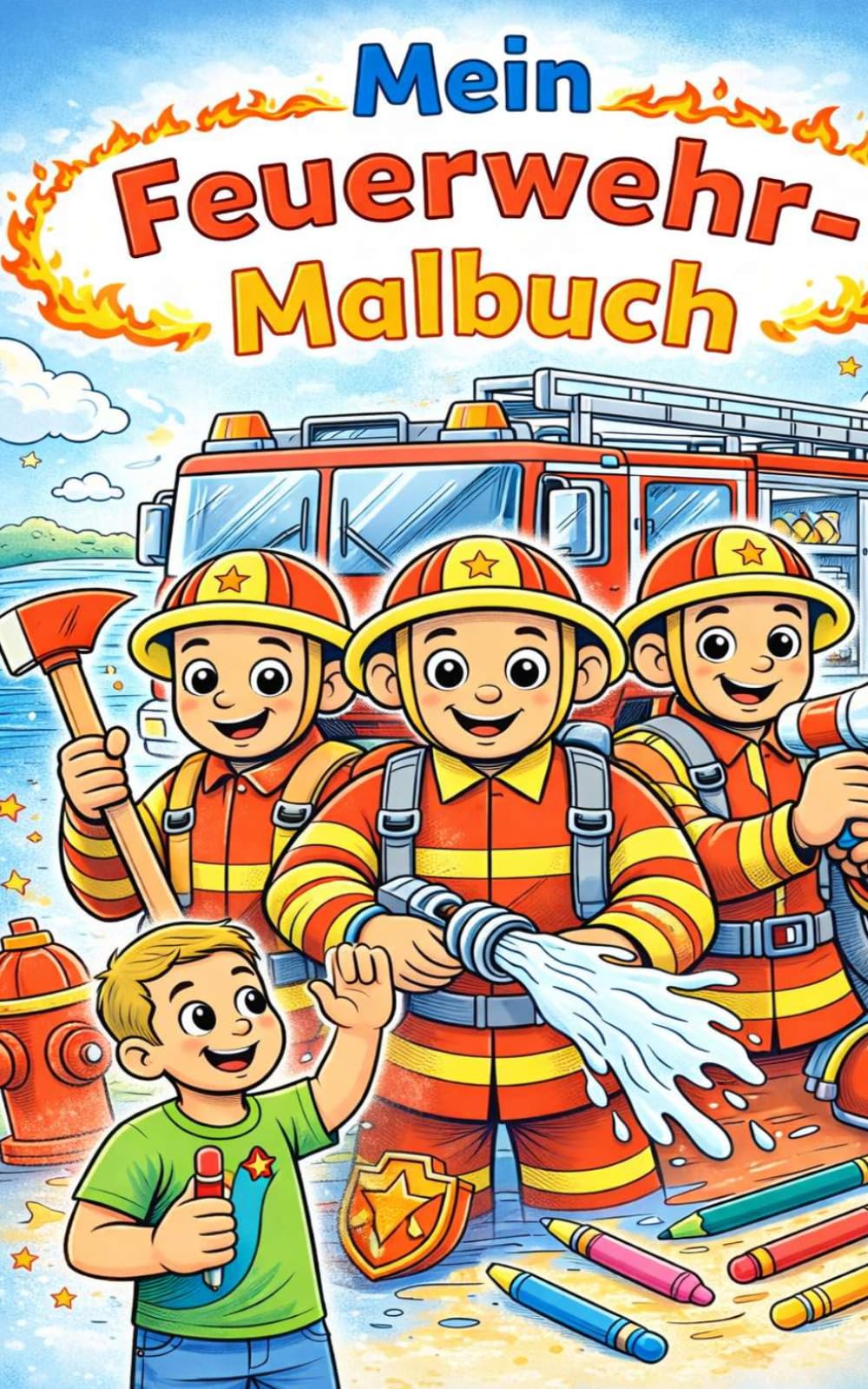 Mein Feuerwehr Malbuch für Kinder: Viele einfache Ausmalbilder mit Feuerwehr, Einsatzfahrzeugen und Helden für Kinder ab 3 Jahren