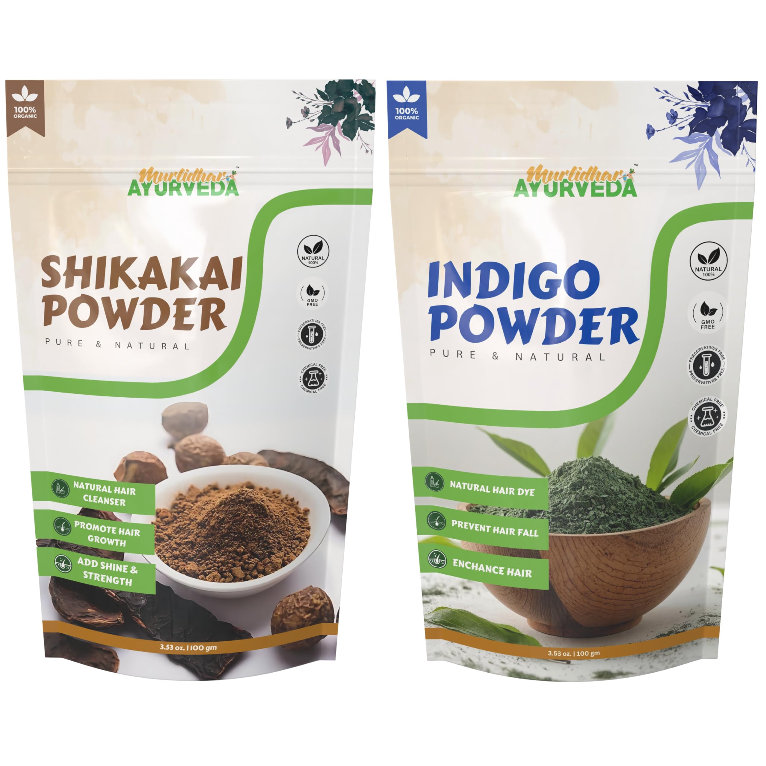 Natural Shikakai & Indigo Powder for Hair (Combo set 100gm Each) Gentle Herbal Cleanser & Natural Black Hair Colour, Promotes Hair improvement & Reduces Dandruff, No Added Chemicals​-picture-39