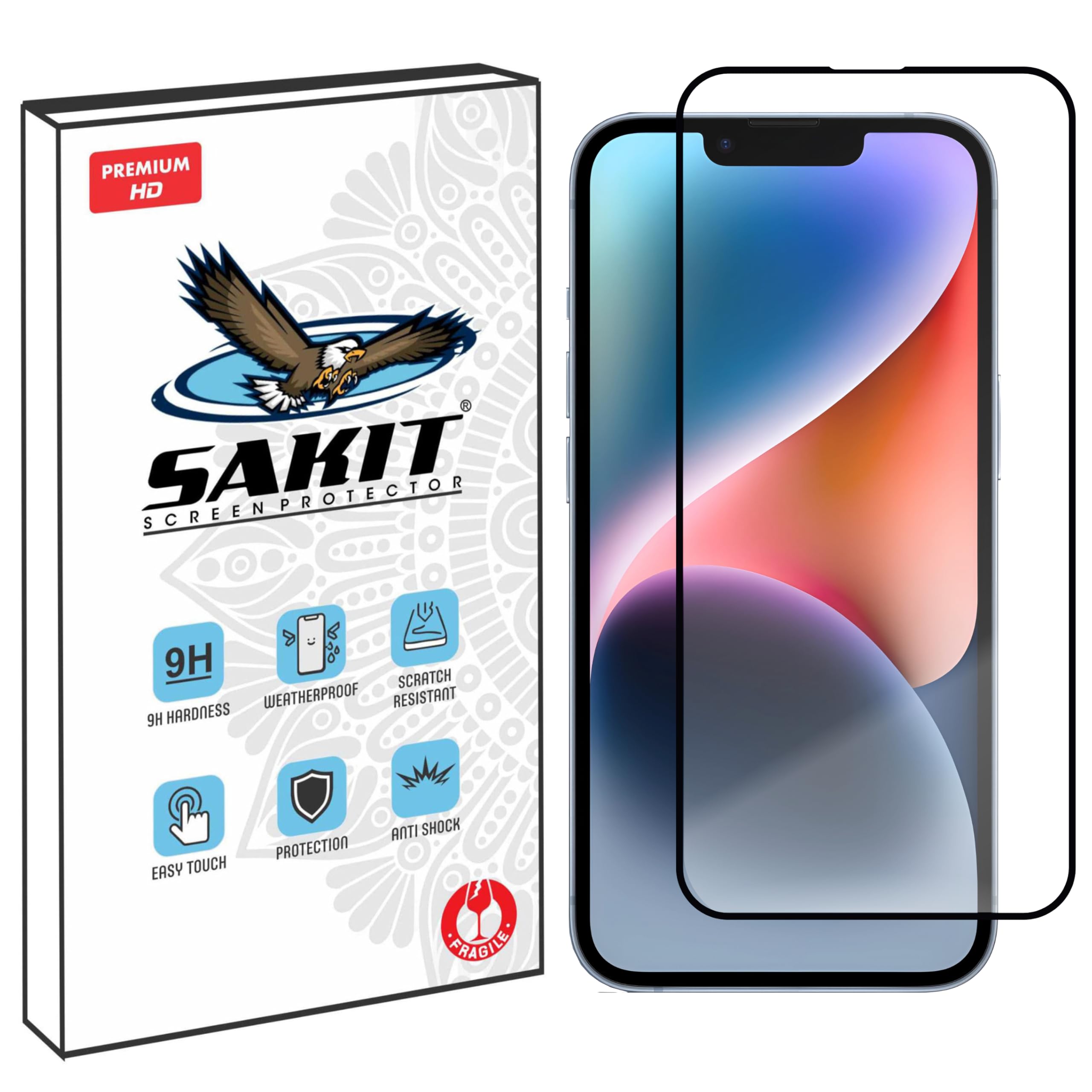 UniqueMe Sakit® Military-Grade Premium Tempered Glass Screen Protector for iPhone 13/13 Pro / 14 / 16e with Edge to Edge Coverage I Case Friendly, 9H Hardness and Bubble free installation kit