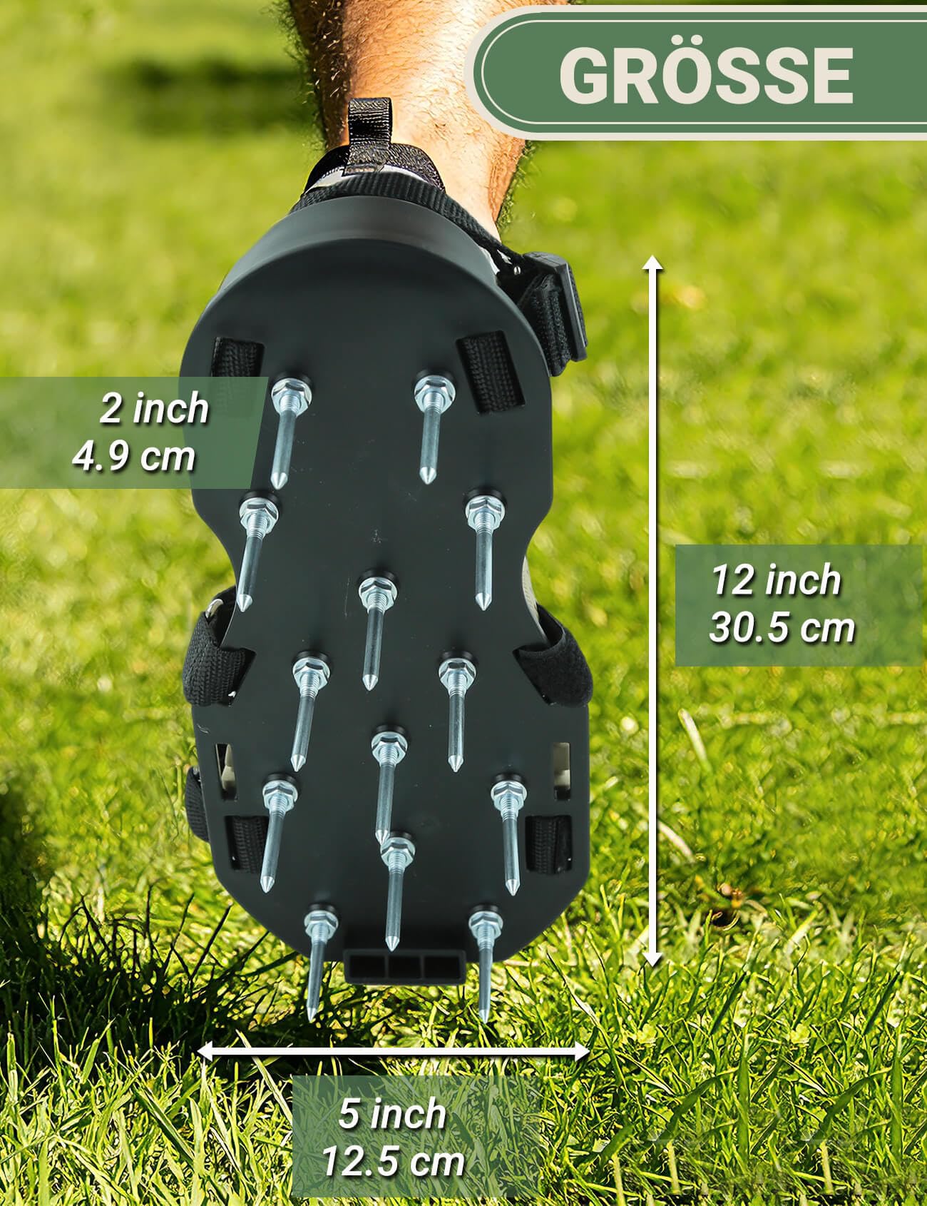 Sandales Aérateur Pelouse Installation Gratuite avec doubles sangles sur le dessus du pied, Chaussure à Gazon Chaussures à Ongles Scarificateur Gazon Chaussures pour Gazon, 4 pointes de rechange