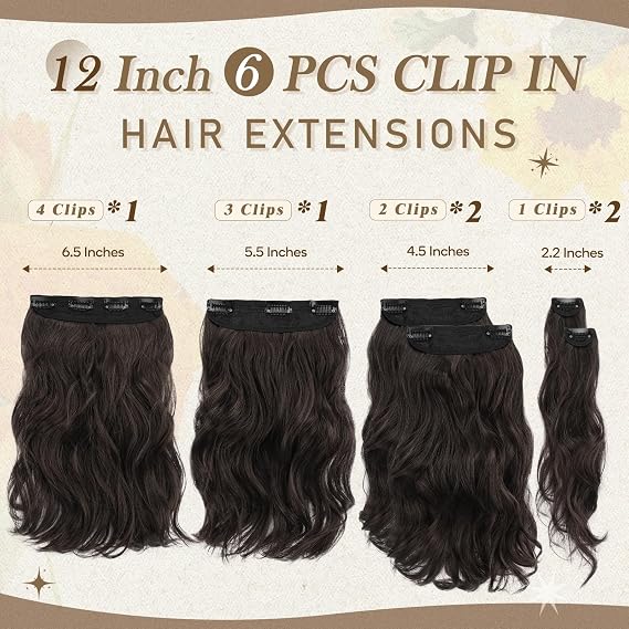 BARSDAR Straight Hair Bun + Short Wavy Clip in Hair Extensions -Dark Brown