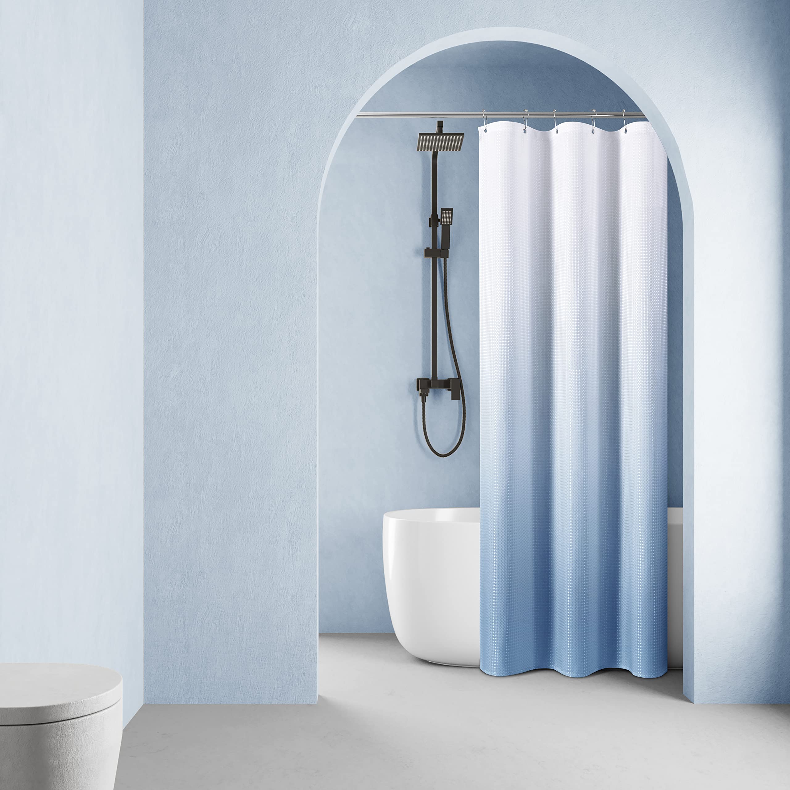 Naturoom Blue Shower Curtains for Bathroom Blue and White Ombre Curtains for Bathroom Water Repellent Curtain Liner with Hooks Machine Washable 36 x