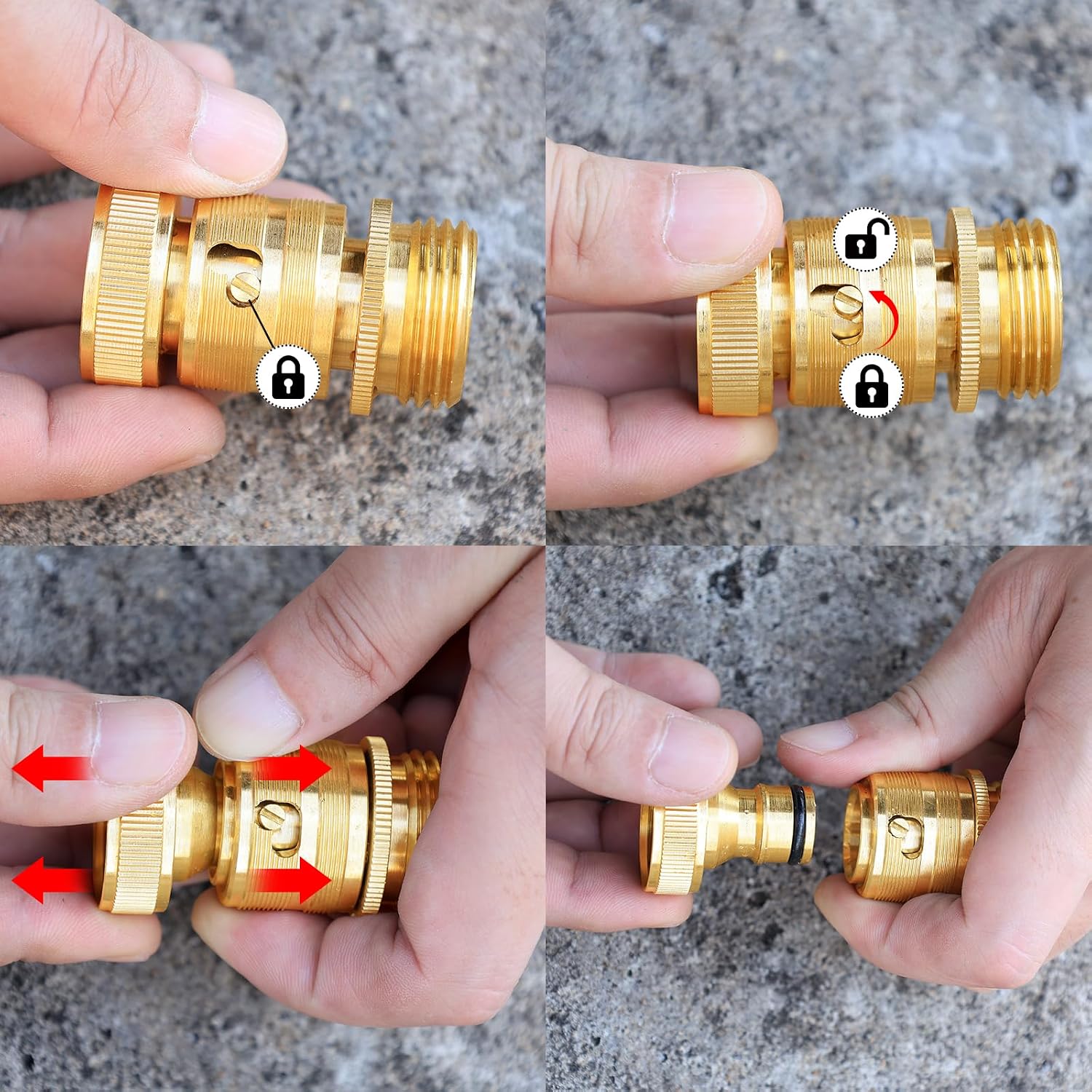 Garden Hose Quick Connect with Shutoff Valve Kit,Brass 3/4"Water Hose Fittings Quick Connect/Disconnect Set with Locking Shutoff Valve Leak-Proof Connectors for Nozzles and Sprinklers-2Pack