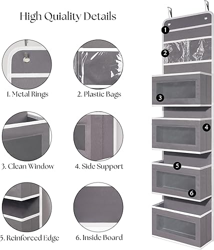 Miniatura 4 de Organizador resistente para colgar sobre la puerta, organizador de montaje en pared con 4 bolsillos de gran capacidad, armario, baño, cuarto de