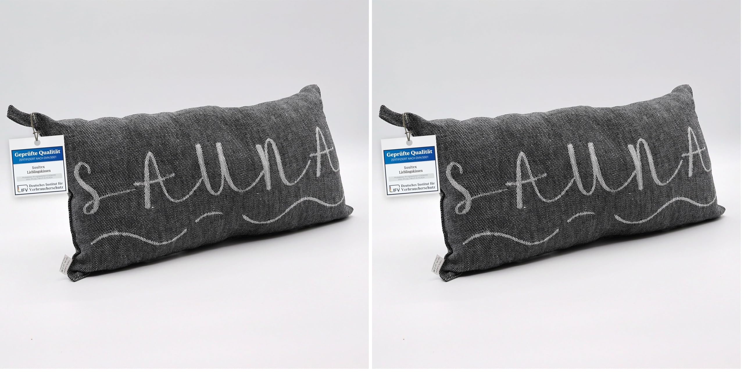 1 Premium Saunakissen Lieblingskissen Reisekissen | Design: BANGA | Maße: 45 x 22 cm, 100% Leinen Hängematte, Strand oder Picknick (schwarz/Weiss) (Packung mit 2)