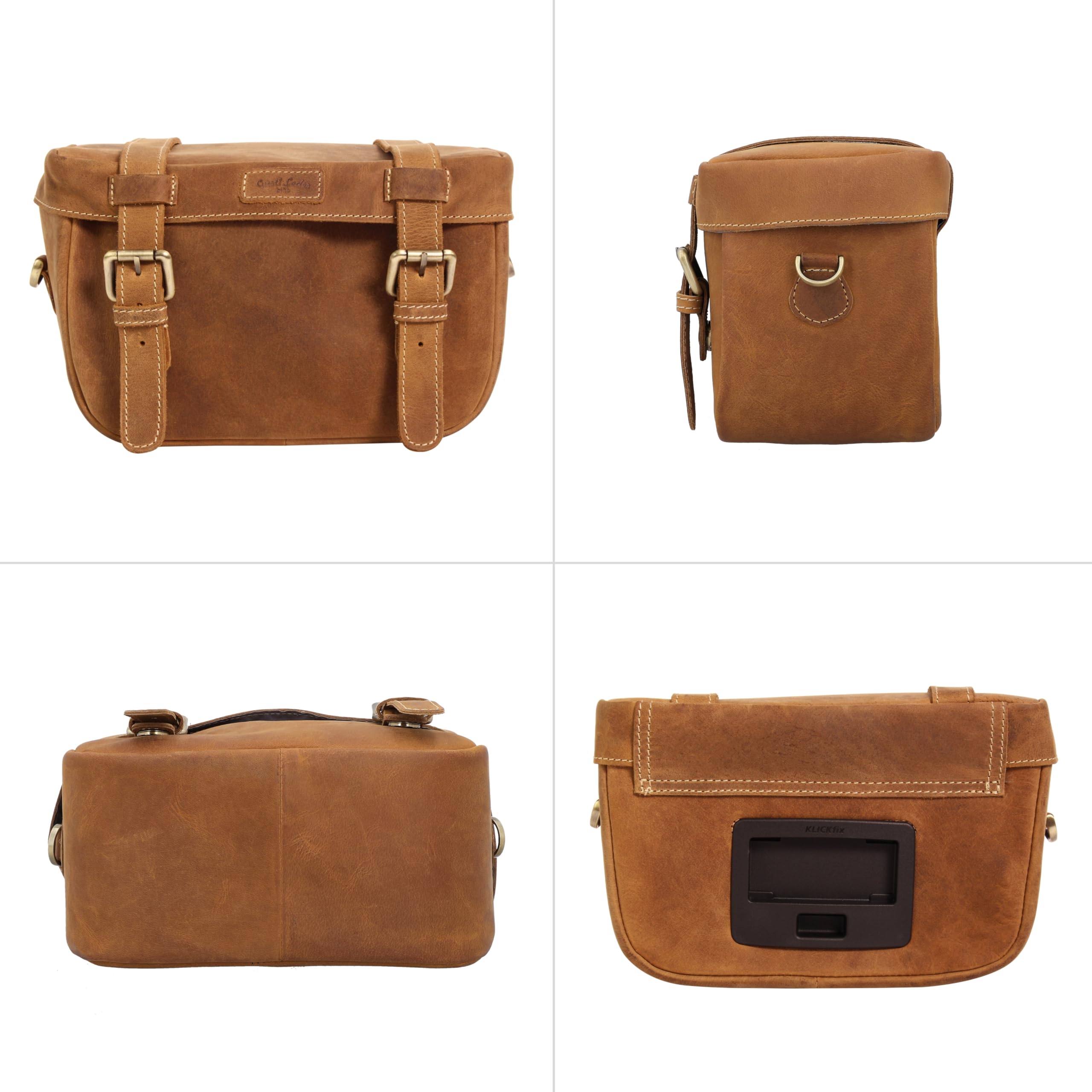 Gusti Borsa da Manubrio in Pelle - Rene P. Accessori Borsa da Bicicletta con Adattatore Klickfix Marrone