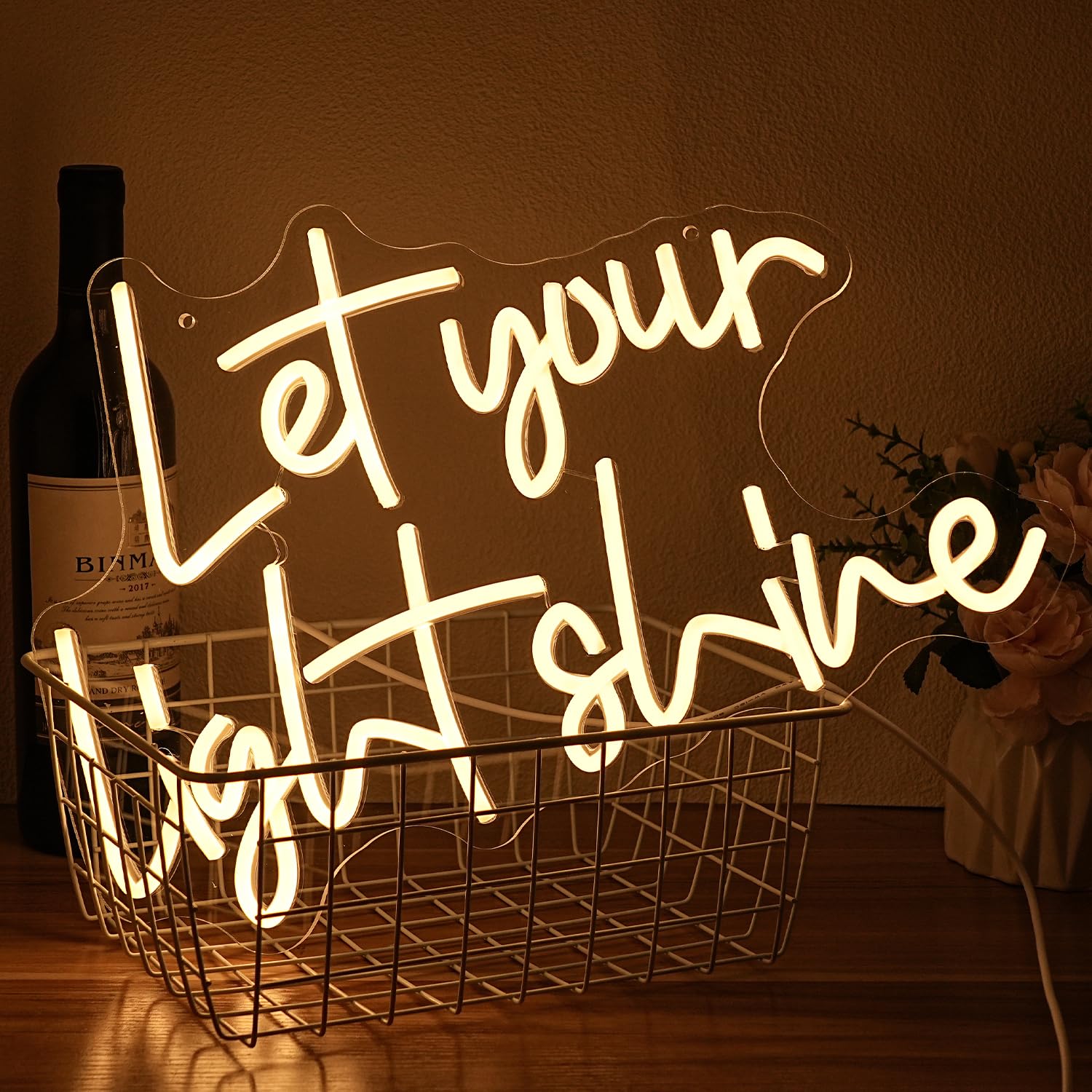Let Your Light Shine Neon Schild für Wand Deko Warme Weiße Buchstabe Neon Licht Dimmbare Buchstabe LED Schild für Bar Religiöse Christliche Kirche Geschäft Wandkunst Dekor