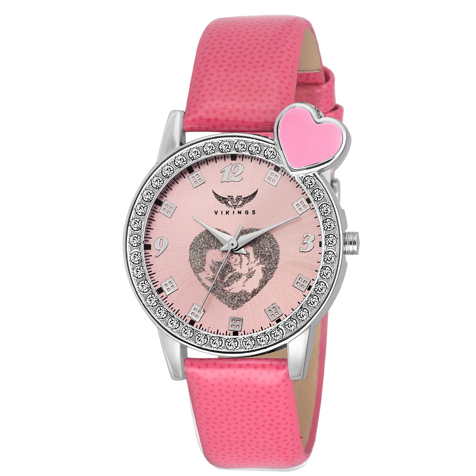 VIKINGS Girls Hearts Pink Crystal Studded Analog Watch (B074LJ8JBX) Amazon Price History, Amazon Price Tracker
