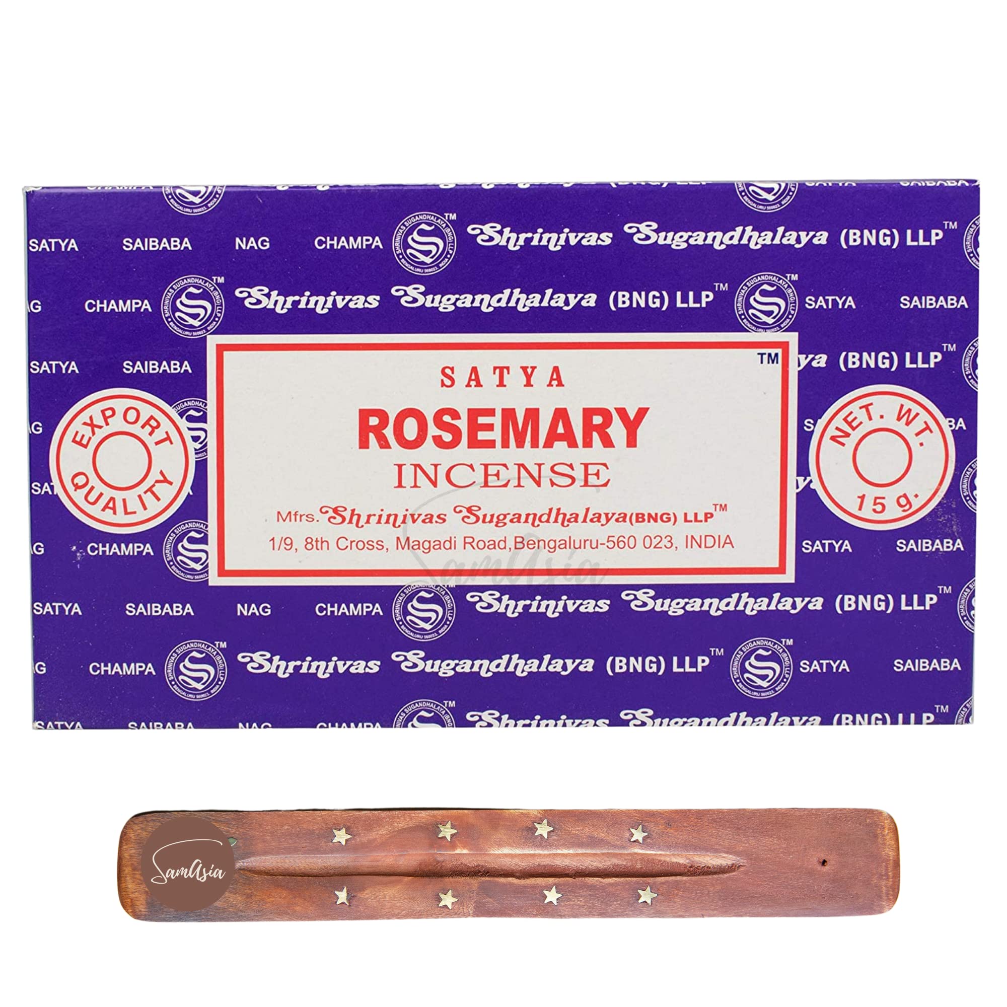 Samasia Satya Nag Champa Rosemary Incense Sticks | X12 Pack | With Incense Sticks Holder | Used For Roomatherapy, Spa, Yoga, Weddings, Meditation, Healing, Positivity And Relaxation