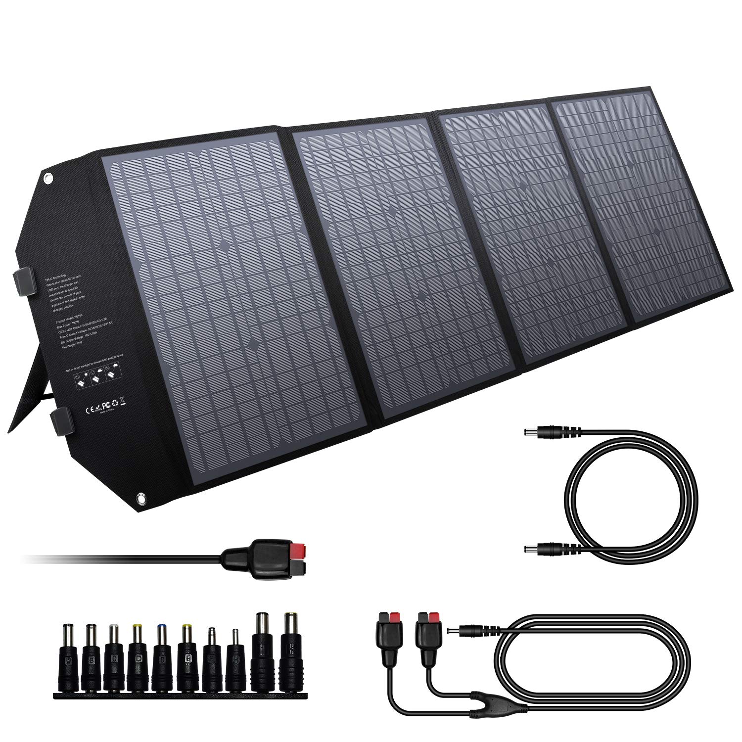 EnginStar 100W Foldable Solar Panel Charger with 18V DC Outlet for Portable Power Stations Jackery/Rockpals/Flashfish, Por...