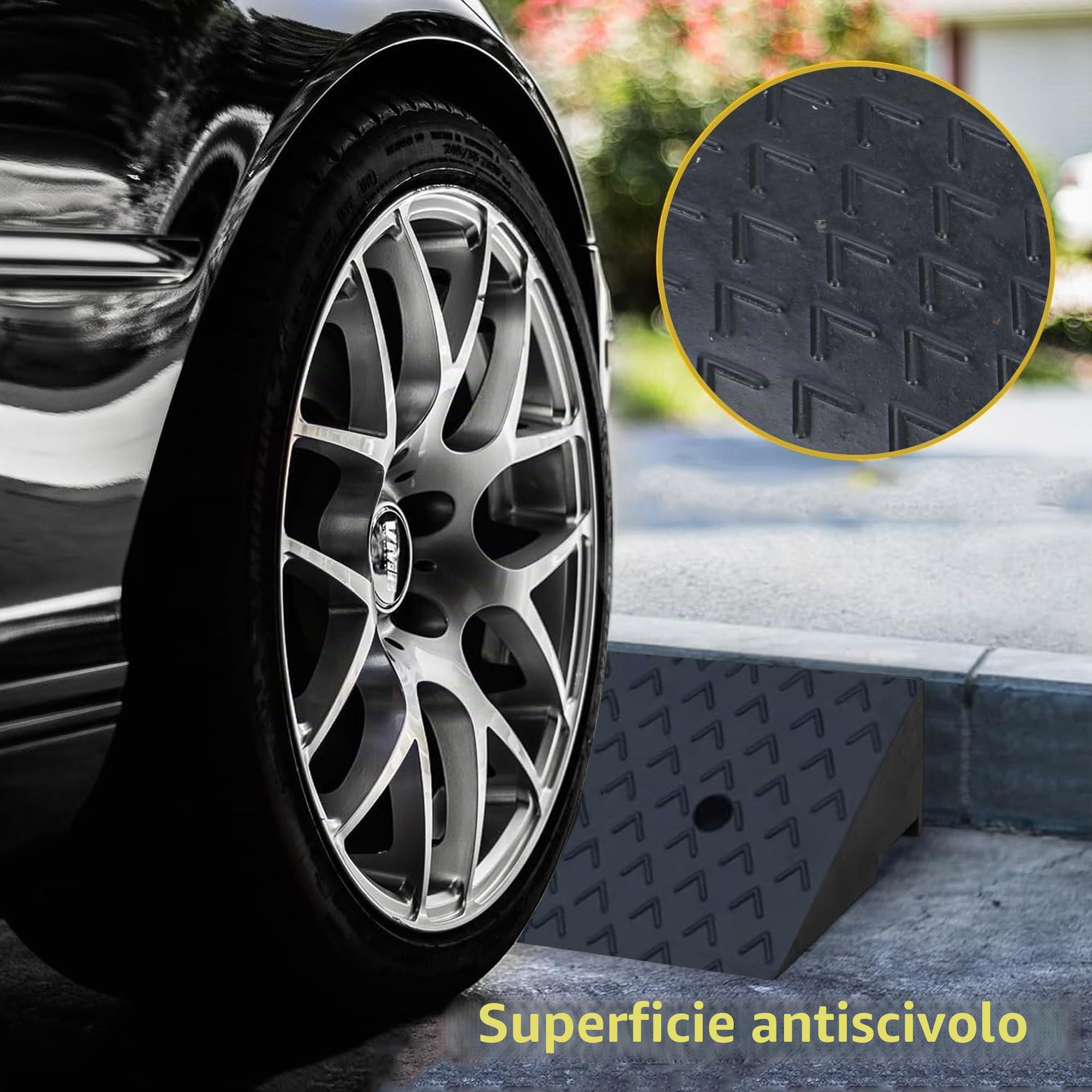Rampa per marciapiede, in gomma, altezza 5 cm, per auto, moto, sedia a rotelle, 100 x 25 x 5 cm, colore nero