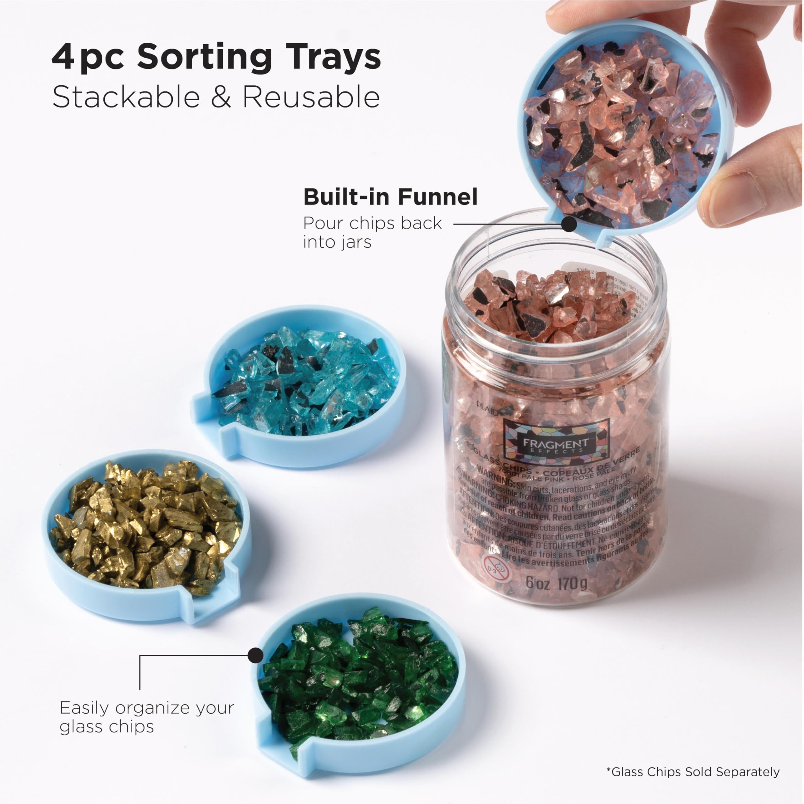 FRAGMENT EFFECTS, 4 Piece Sorting Tray Set, for Glass Chip Crafting Projects, Assorted