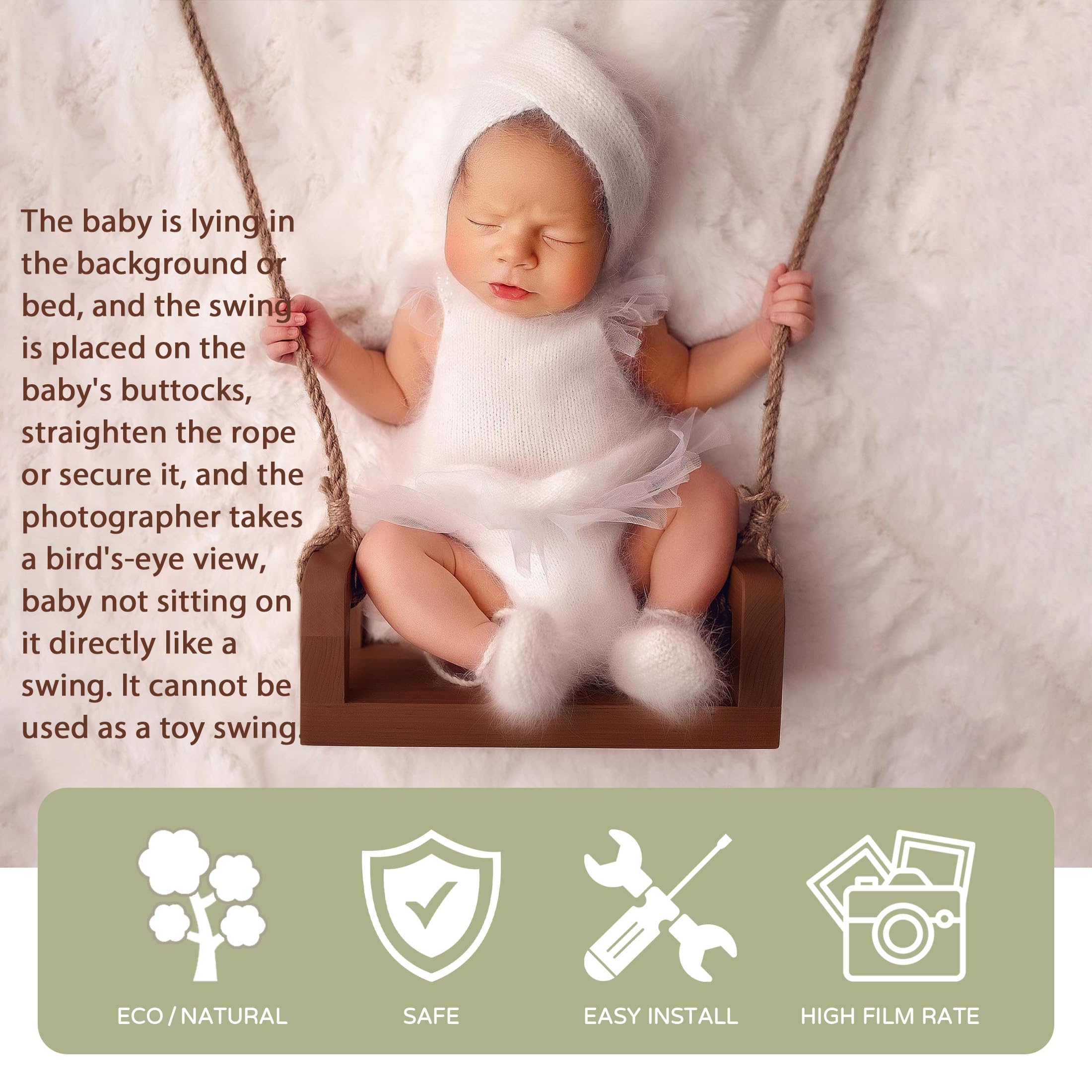 Accessoires de photographie pour nouveau-né - Balançoire en bois - Accessoire de photographie pour bébé - Accessoire de photographie pour nouveau-né - Marron