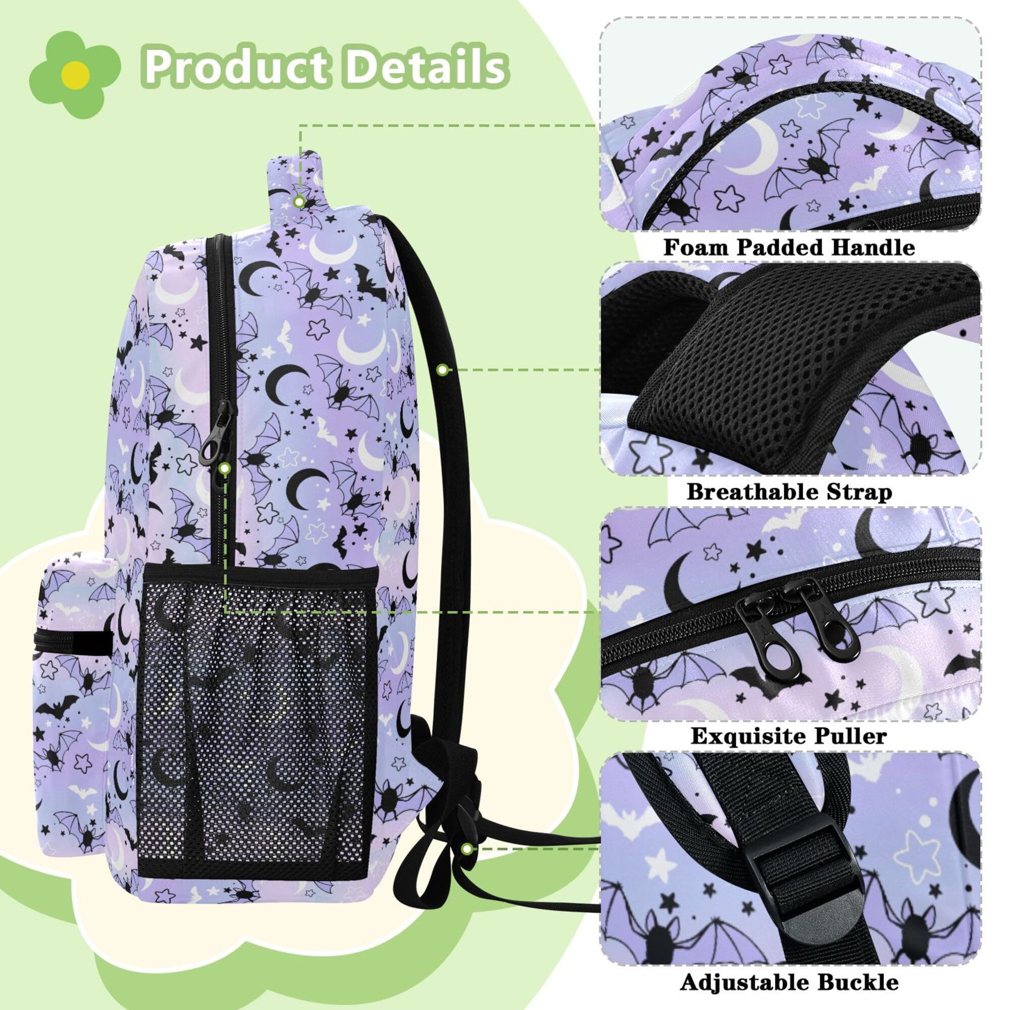 ALAZA Mochila para niños, mochila escolar gótica con calavera de carnero místico de gran capacidad para estudiantes, mochila para niños y niñas, Bats Th008, M, Bats TH008