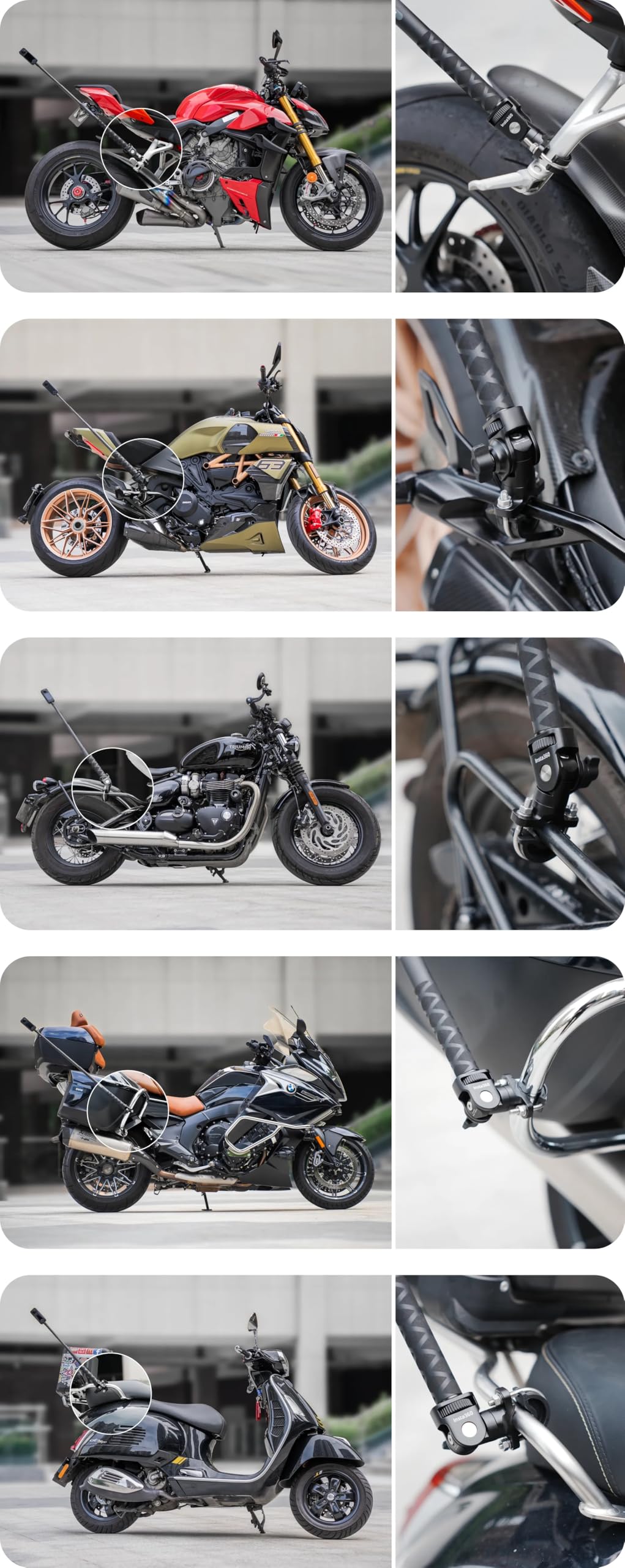 Insta360 Motorrad-U-Bügel-Halterungs-Set, komplette Version, komplettes Montageset X6/X5/X4/X3/X2/X 360 Kameras, kompatibel mit ACE/ACE PRO 2/GO 3/3S/2, DJI OSMO 360/Action 4/3/2 und GoPro 13/12/11