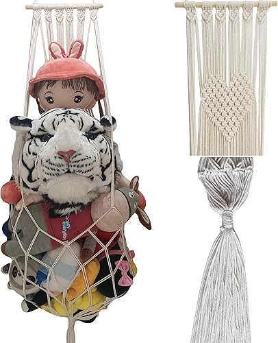 Red grande para animales de peluche o hamaca, almacenamiento de juguetes, organizador de juguetes, red de peluche, decoración bohemia para sala de