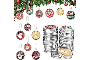 Haooryx 48Pcs Christmas Mason Jar Christmas Lids Canning Lid Stickers for Christmas Tree