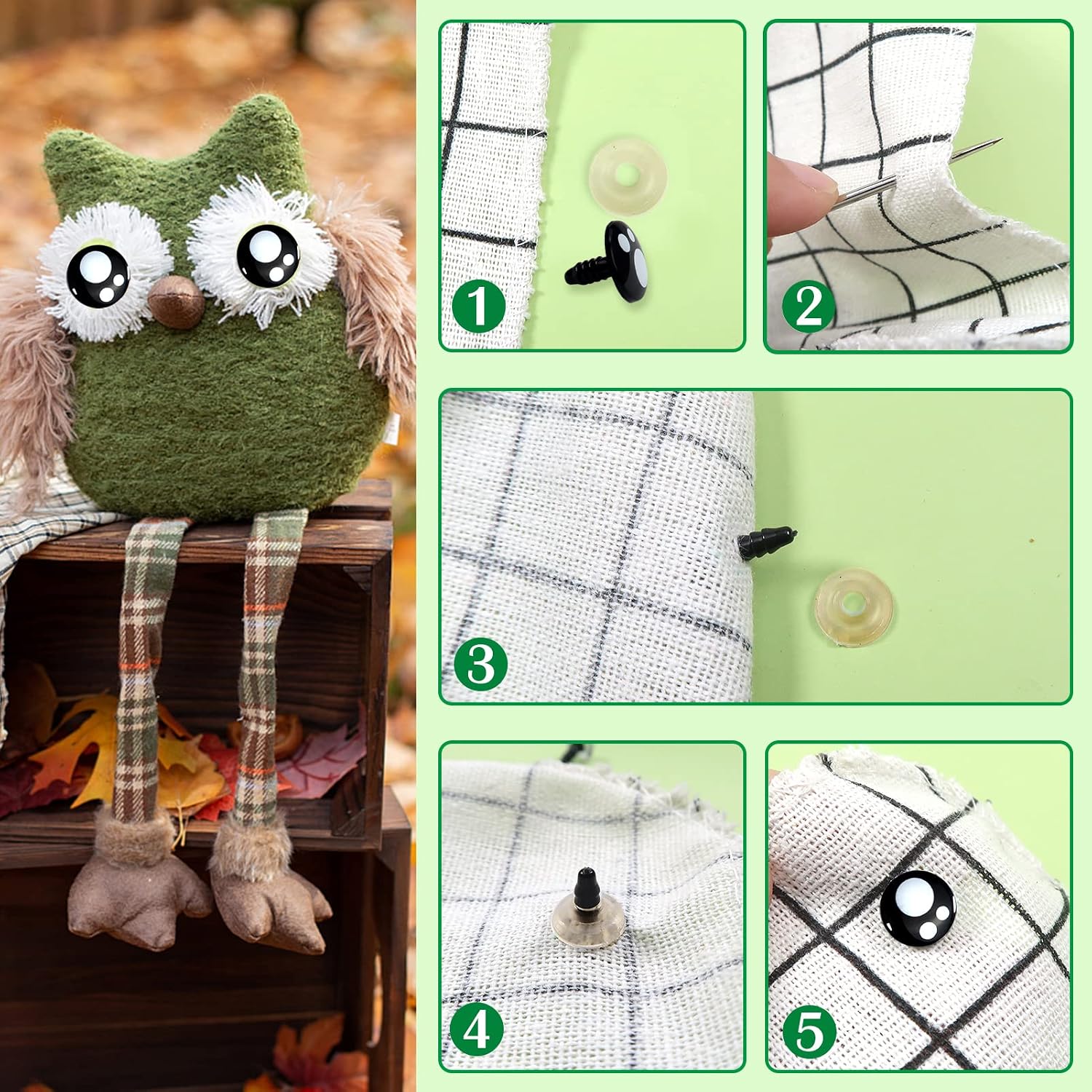 TOAOB 320pcs Plastic Safety Eyes with Washers Black Craft Eyes 16mm Stuffed Animals Eyes Oval Craft Doll Eyes for DIY Amigurumis Crochet Animals Bears Making