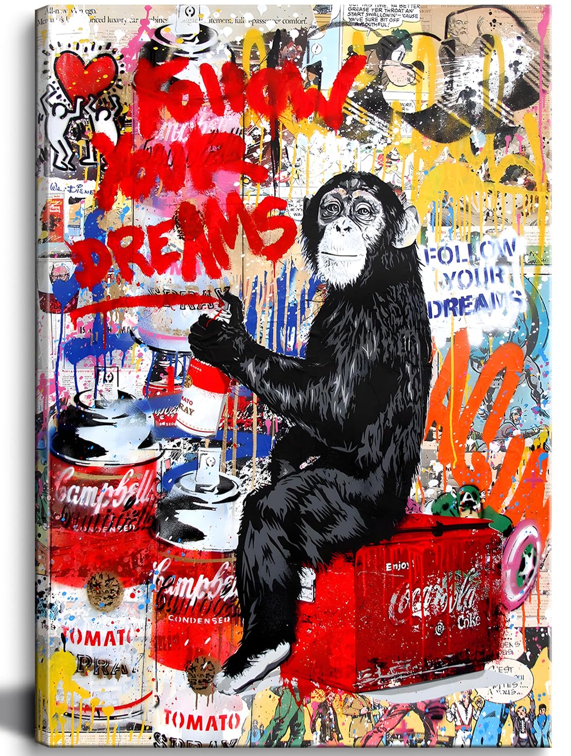 Banksy Street Graffiti Monkey Canvas Wall Art Funny Animal Wall Decor Posters Prints Pictures Abstract Pop Art Men Man Cave Artwork Ready To Hang for