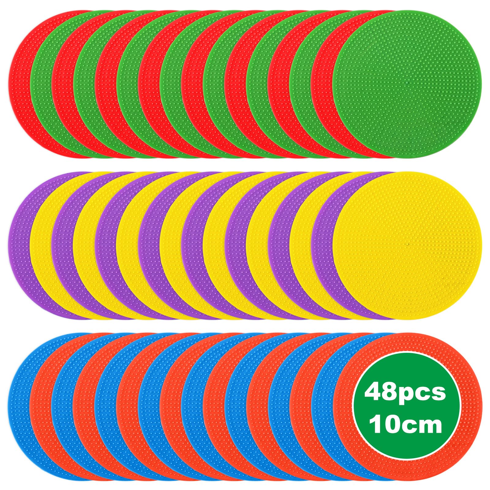MIVIDE 48stk. Markierungsscheiben 10 cm, 6 Farben Markierscheiben Sport, Flacher Floormarker Makierungsscheiben Bunt Set für Training, Fußball, Sportplätze