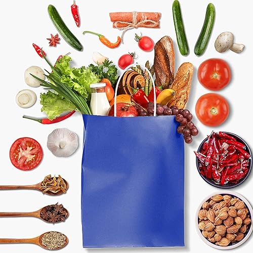 Miniatura 6 de Bolsas de papel Kraft, 50 unidades de 8 x 4.75 x 10 pulgadas, bolsa de papel con asas, bolsas de regalo (50 unidades de 8 x 4.75 x 10 pulgadas, azul)