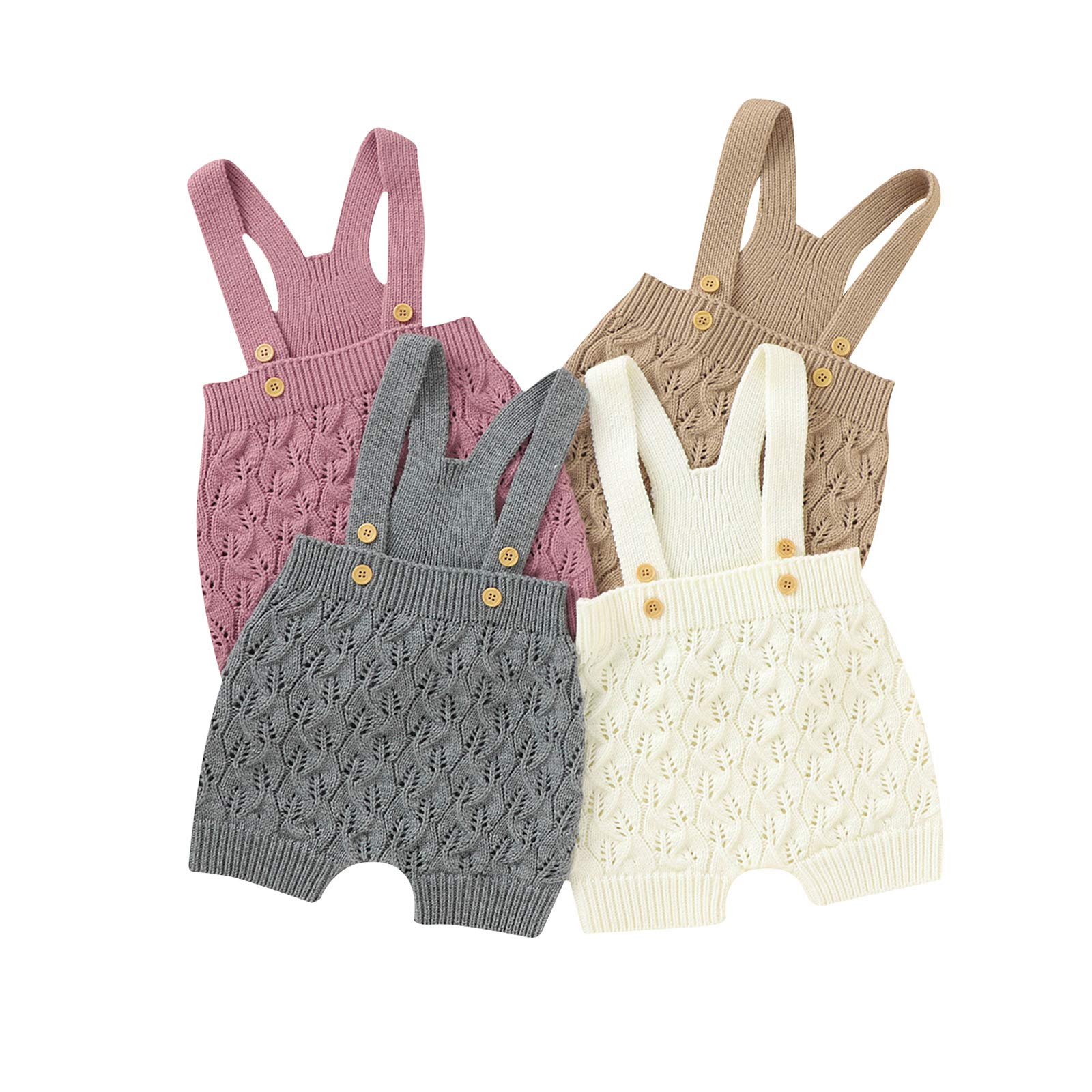 FIOMVA Newborn Baby Girls Boys Knitted Overall Solid Suspender Bib Pants Warm Button Romper Jumpsuit Outfit (Grey,18-24 Months)