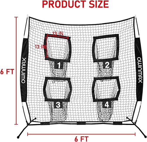 Miniatura 2 de Red de lanzamiento de entrenador de fútbol de 6 x 6 pies, práctica de entrenamiento con 4 objetivos, incluye bolsa de transporte y estaca de tierra,
