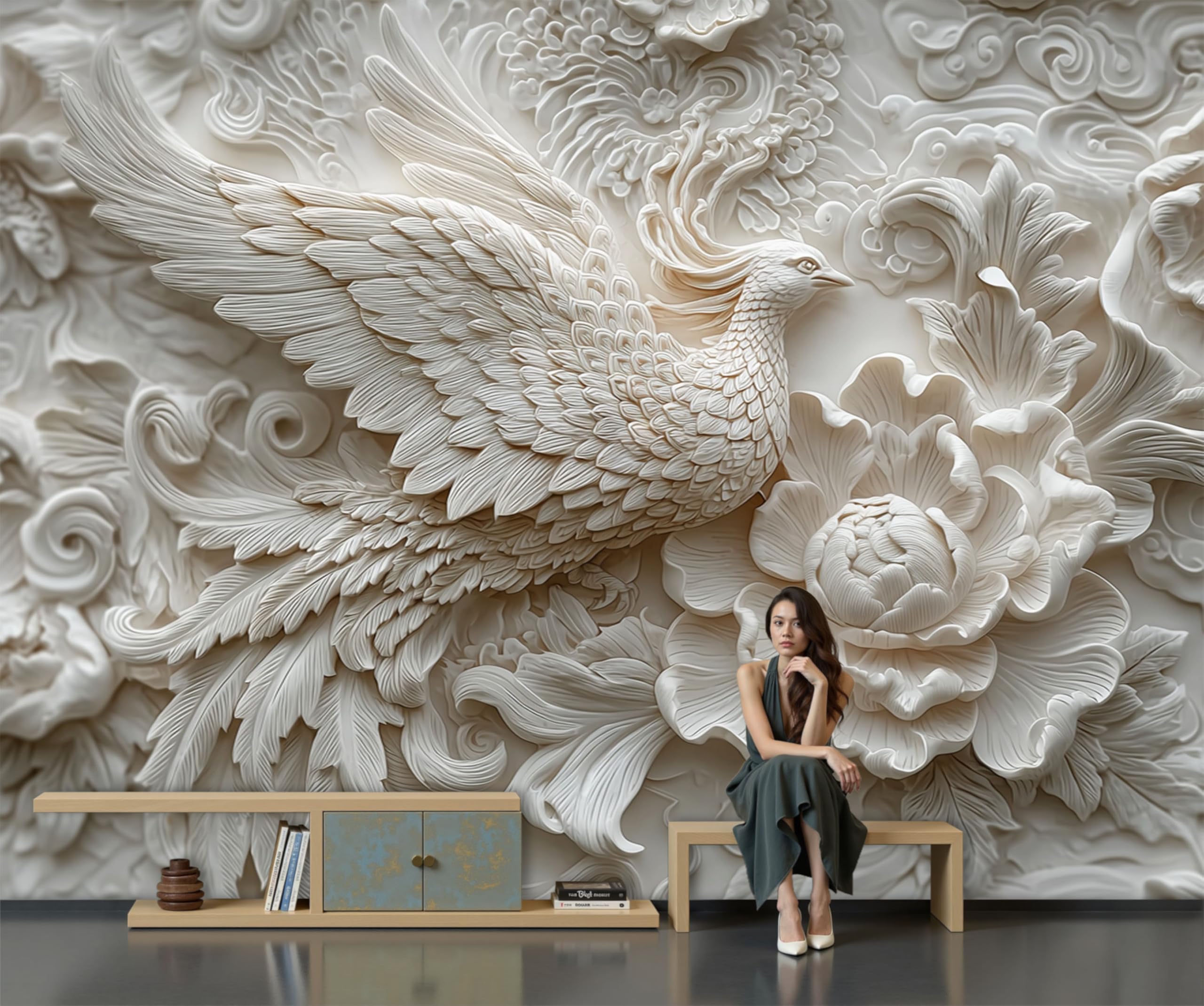 Papier peint panoramique pivoine phoenix créez une ambiance zen chez vous