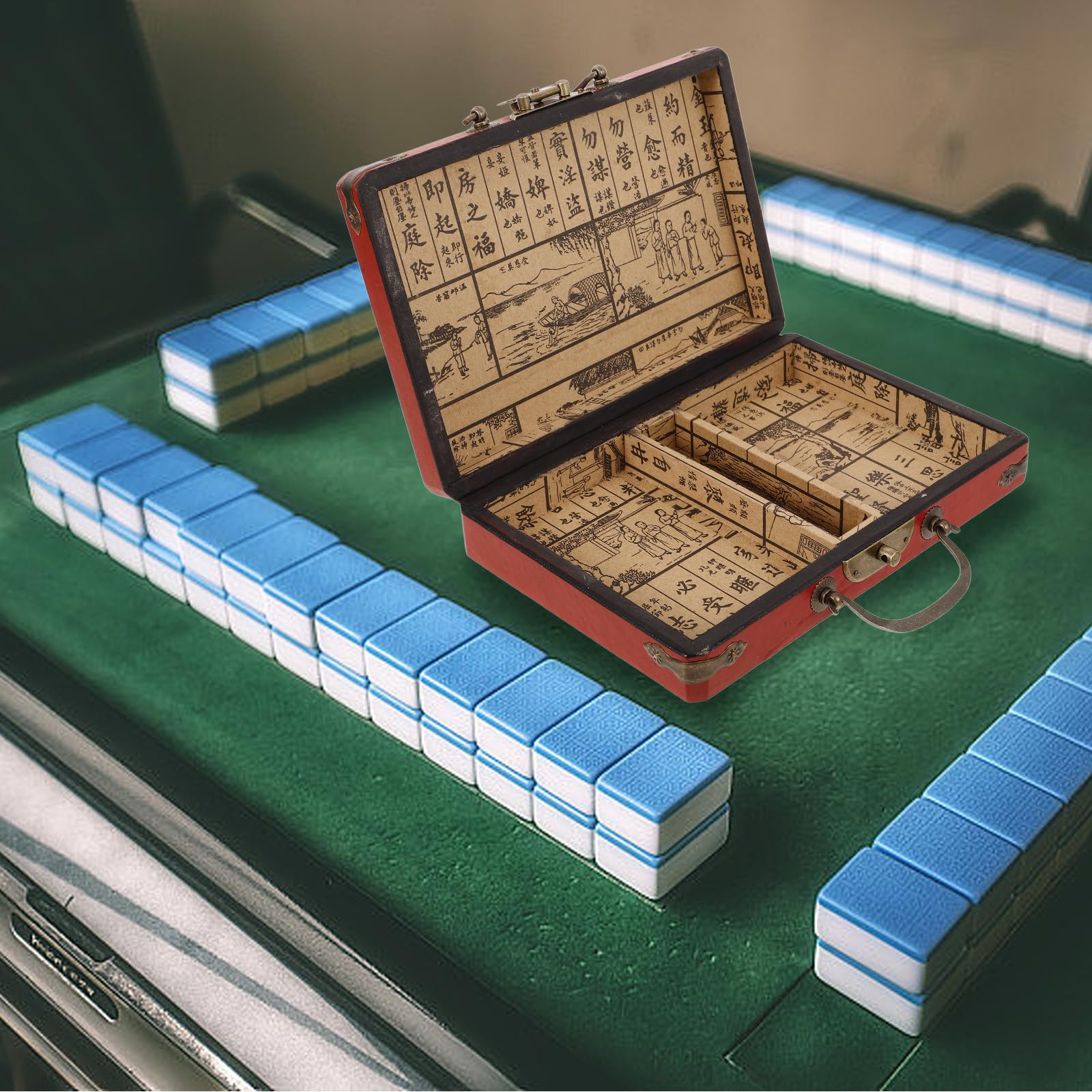 STOBAZA 2 Stück Vintage Mahjong Kasten mit Griff, Rot, Tragbar