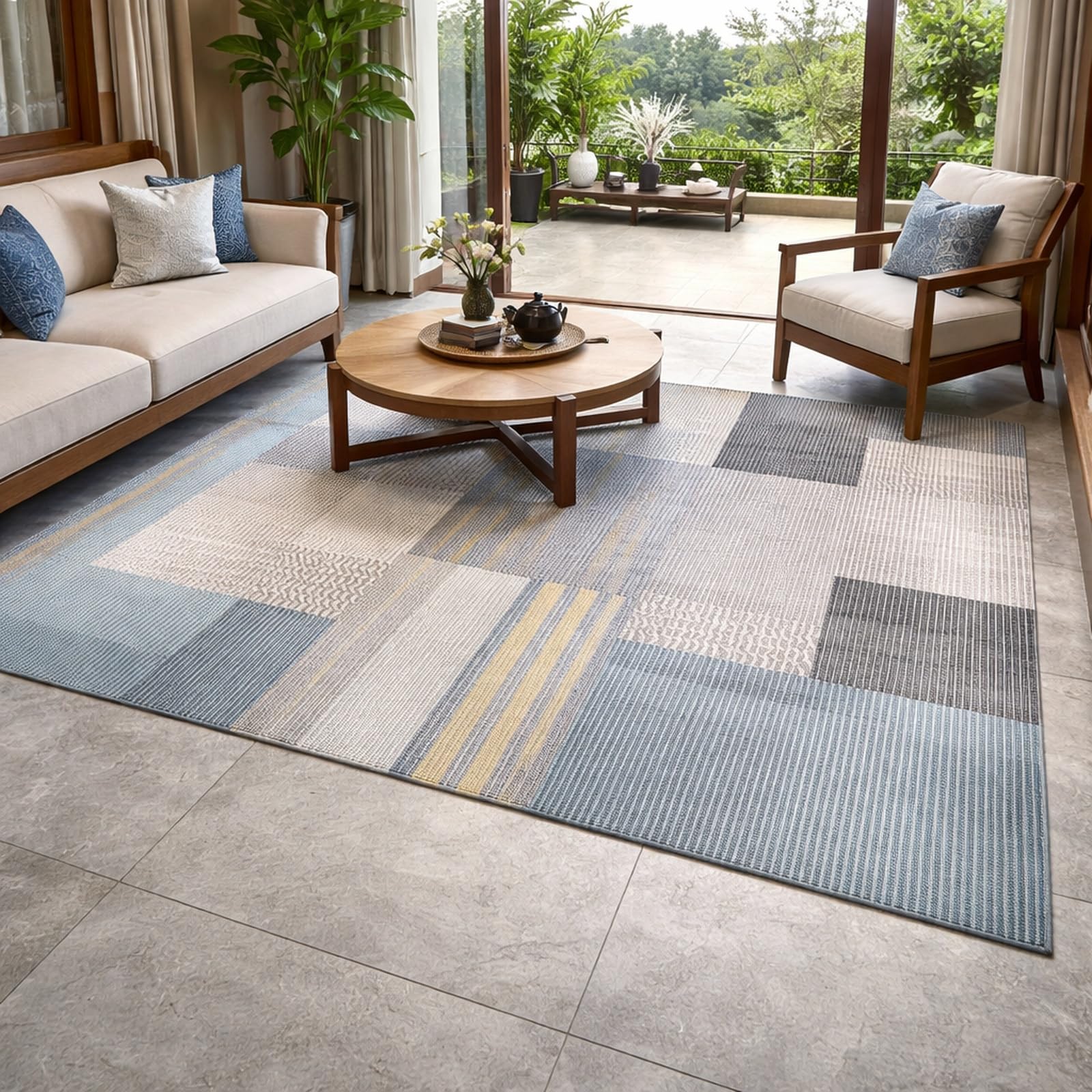 Tapis poil ras lavable antidérapant 200 x 250 cm grand salon moderne
