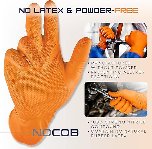 Miniatura 3 de Guantes desechables de nitrilo naranja  (agarre con textura de diamante de 6 milésimas de pulgada) de grosor sin látex ni polvo