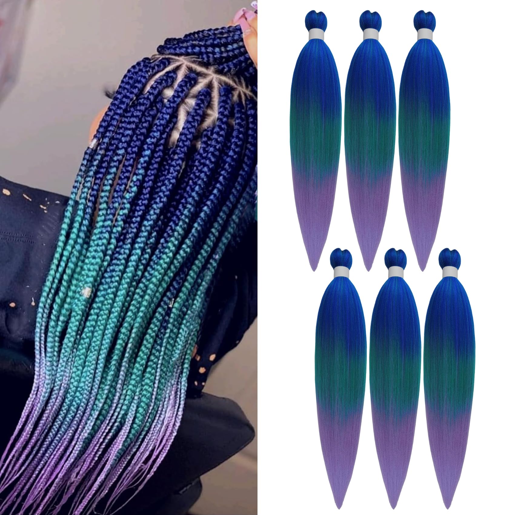 5 packs of Black Purple  blue ombré braiding hair ?? Purple to Blue Ombré Vibes ?? 6 rows of large box  main image 3