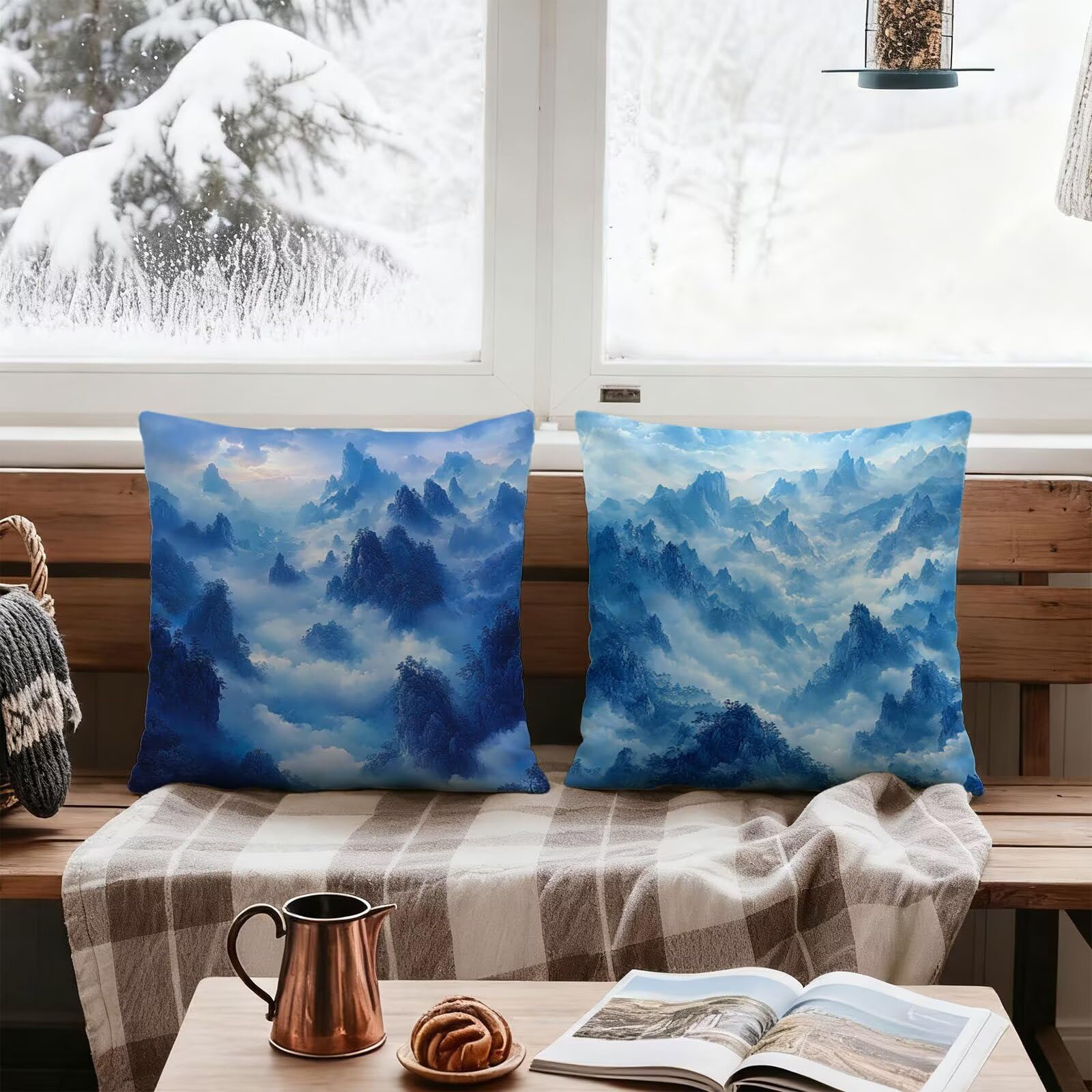 Azul Funda Cojin 60x60 Paisaje Funda Almohada 60x60 Cojines Sofa Súper Suave Fundas Cojines Decorativos Fundas Almohadas 4 Piezas Almohada Cervicales y Cuello, para Hogar Cama Salon Decoracion E - 735