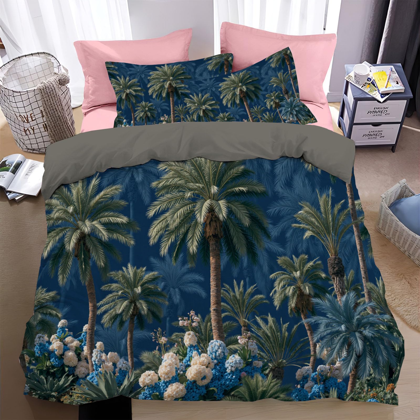 Housse de couette 220x240 tropicale anti-froissure sans repassage pour lit adulte
