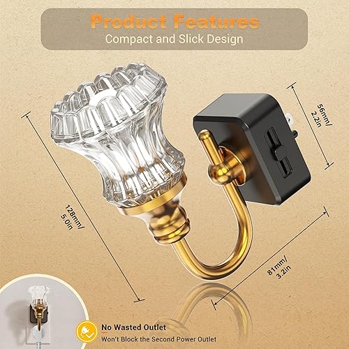 Miniatura 6 de JandCase Luz nocturna, luces nocturnas enchufables a la pared, luz nocturna LED de vidrio floral regulable, luces nocturnas de flores de 0 a 100 LM,