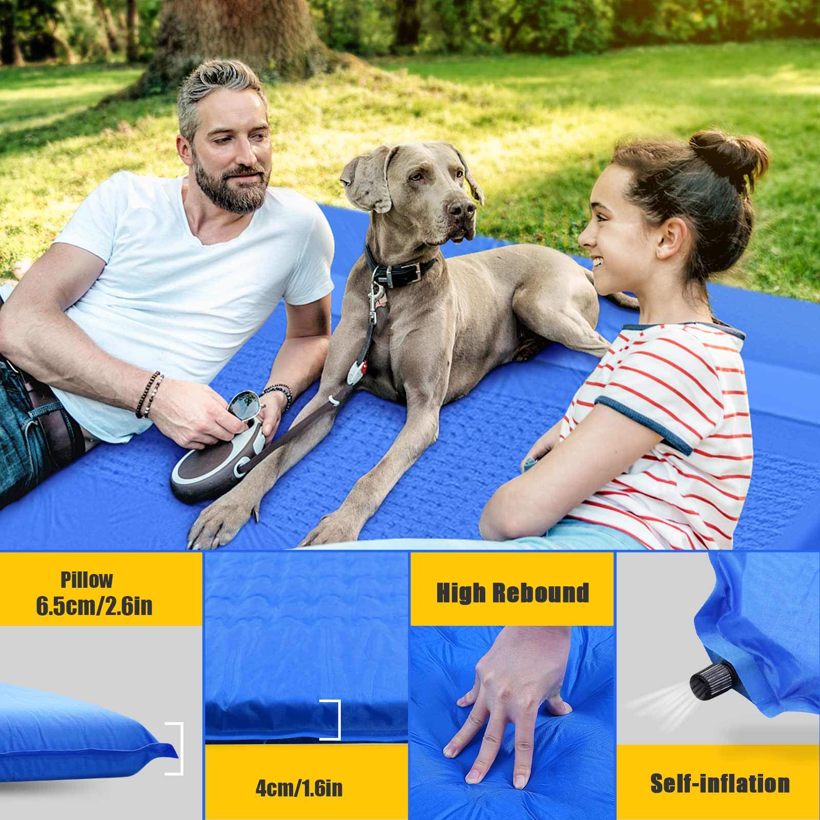 FRUITEAM Sleeping Pad for Camping 2 Person Extra Thickness Self-Inflating Double Camping Pad with Pillow, Sleeping Mat for Camping,Backpacking, Hiking