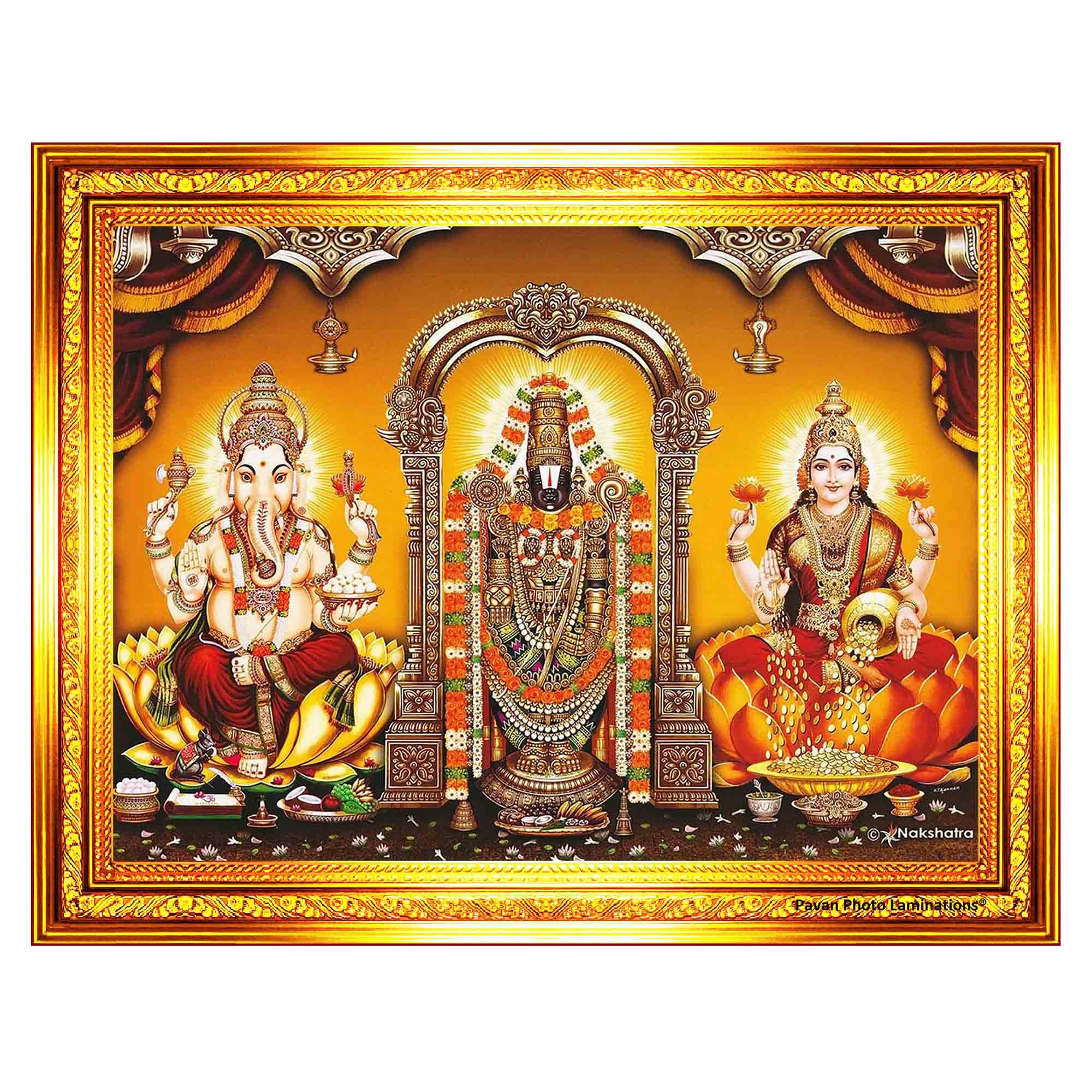 Buy Tirupati Balaji Ganesha Lakshmi Devi Hanging Wall Painting Framed