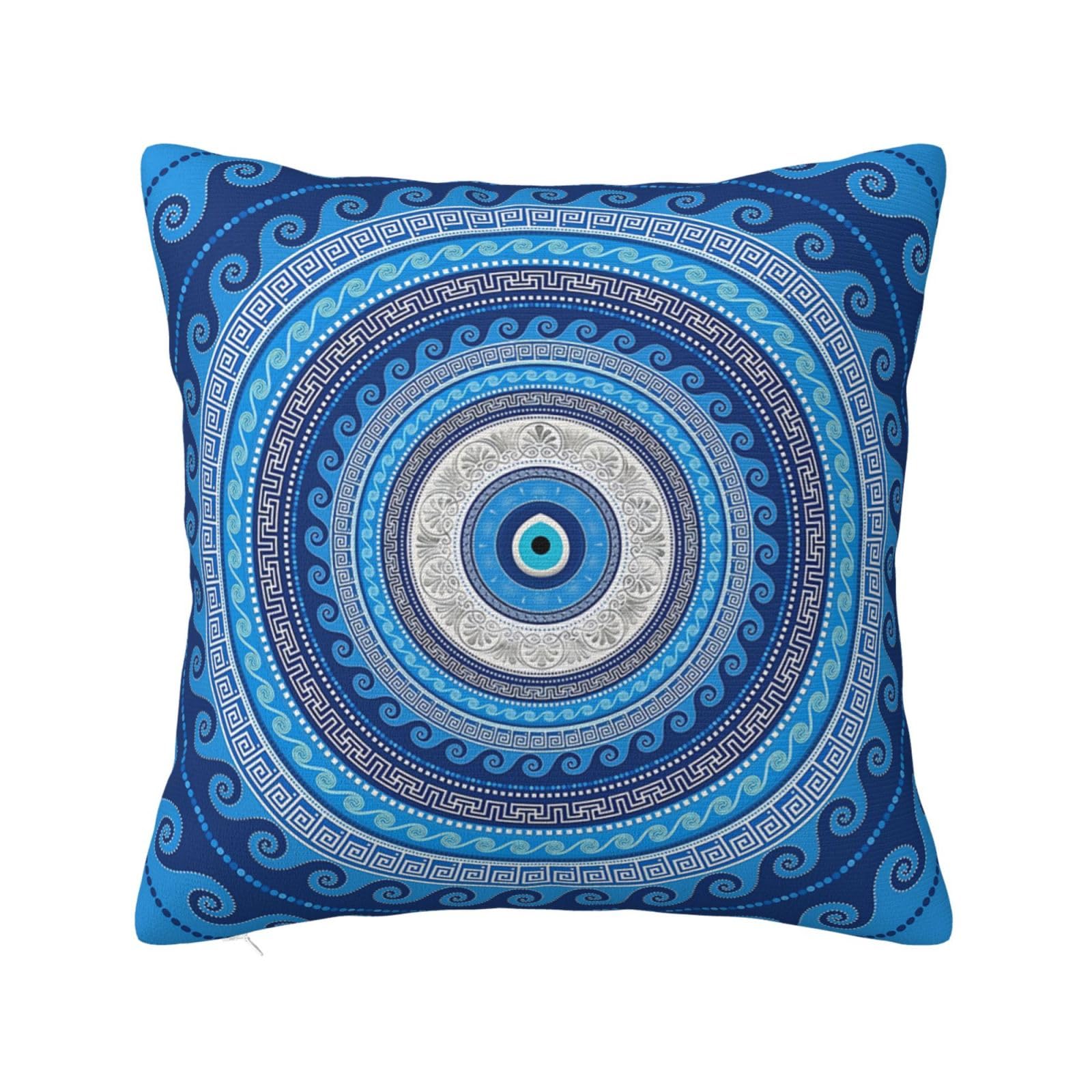 Pillow Covers Greek Mati Matiasma Evil Eye Mandala Turkish Cushion Cover Indoor Pillowcases Personalised Square Pillowcase For Gifts, Best Friend, Boys, 45X45Cm