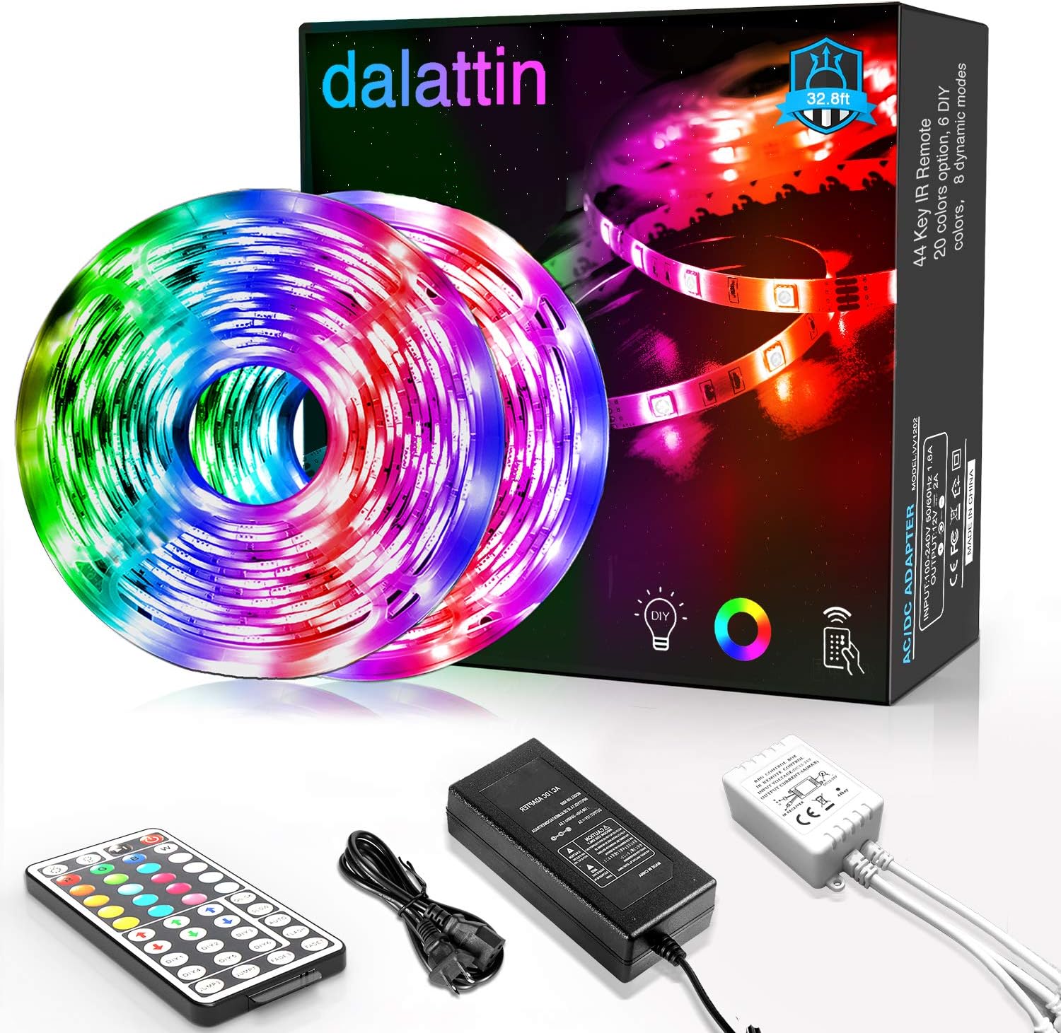 Dalattin Led Strip Lights 32.8ft,2 Rolls of 16.4ft,RGB 5050