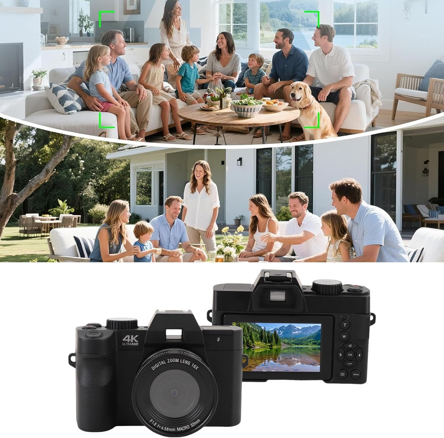 Acogedor 48MP 16xデジタルズームカメラ、WiFi、32GBカード、180&deg;回転可能な3インチタッチスクリーン、写真と