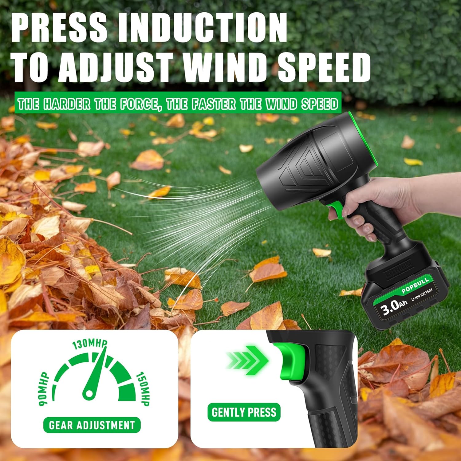 Leaf Blower, 21V Cordless Blower with 2 x 4.5Ah Batteries and 1 Hour Fast Charger, Lightweight Leaf Blower for Patio Cleaning, Lawn Care, Blowing Fallen Leaves and Dust, etc.