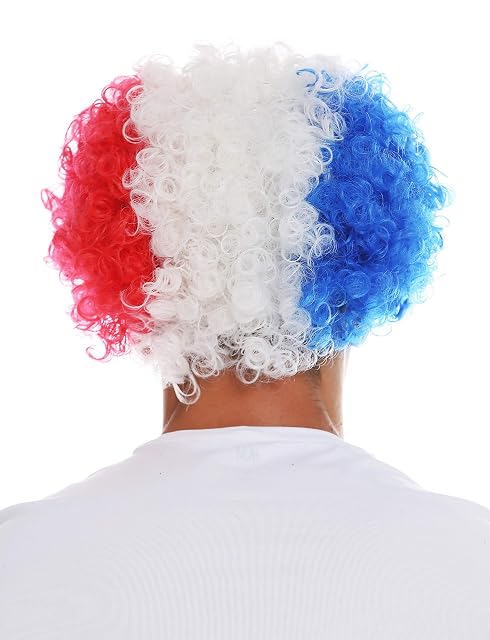 Foto 4 de 4 de WIG ME UP- MMAM-15M Peluca Carnaval Afro hinchas del fútbol Copa Mundial Francia Tricolor Azul Blanco Rojo