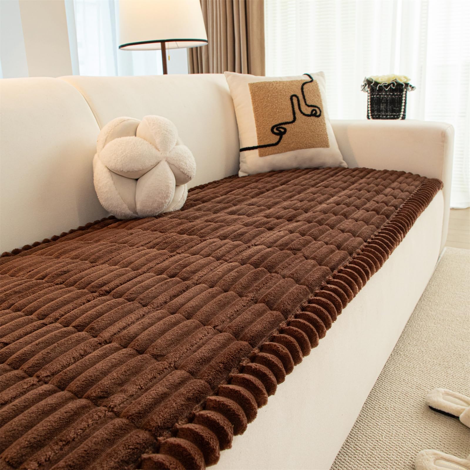 LINGKY Sofa Covers 1 2 3 4 Seater Non Slip Sofa Slipcovers Super Soft & Thick Corduroy Sofa Cushion Covers Sofa Protectors from Pets/Kids/Dogs (Brown, 90x120cm)