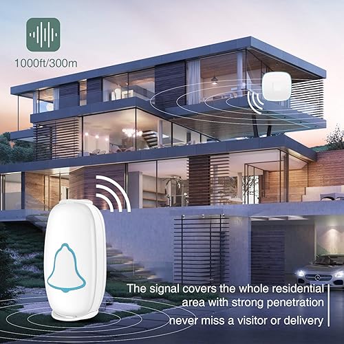 Miniatura 2 de BO YING - Timbre inalámbrico, timbre de puerta impermeable con 38 melodías y flash LED, rango de 1000 pies, volumen de 4 niveles, 2 botones remotos