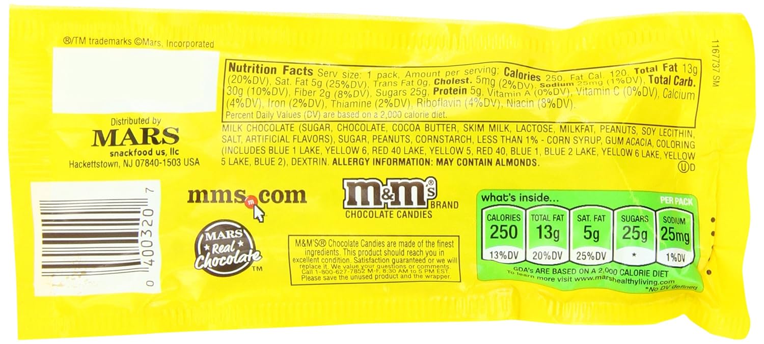 M&Ms Peanut Chocolate Candy - Singles, 48-Count